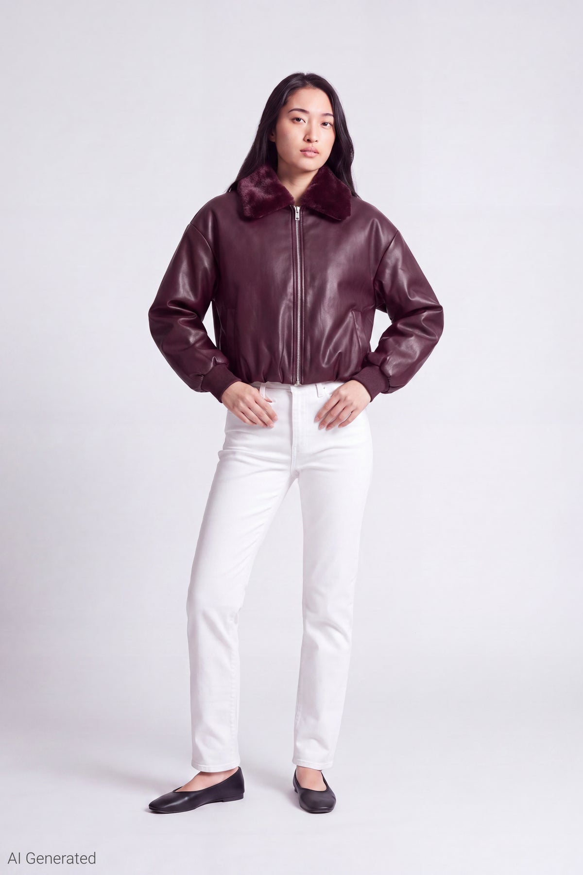 Alt View 2. Faux Fur Collar Faux Leather Bomber Jacket - Dark Purple