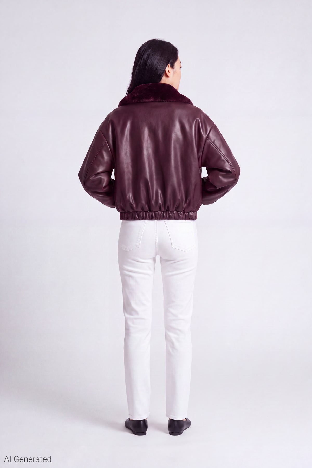 Alt View 3. Faux Fur Collar Faux Leather Bomber Jacket - Dark Purple