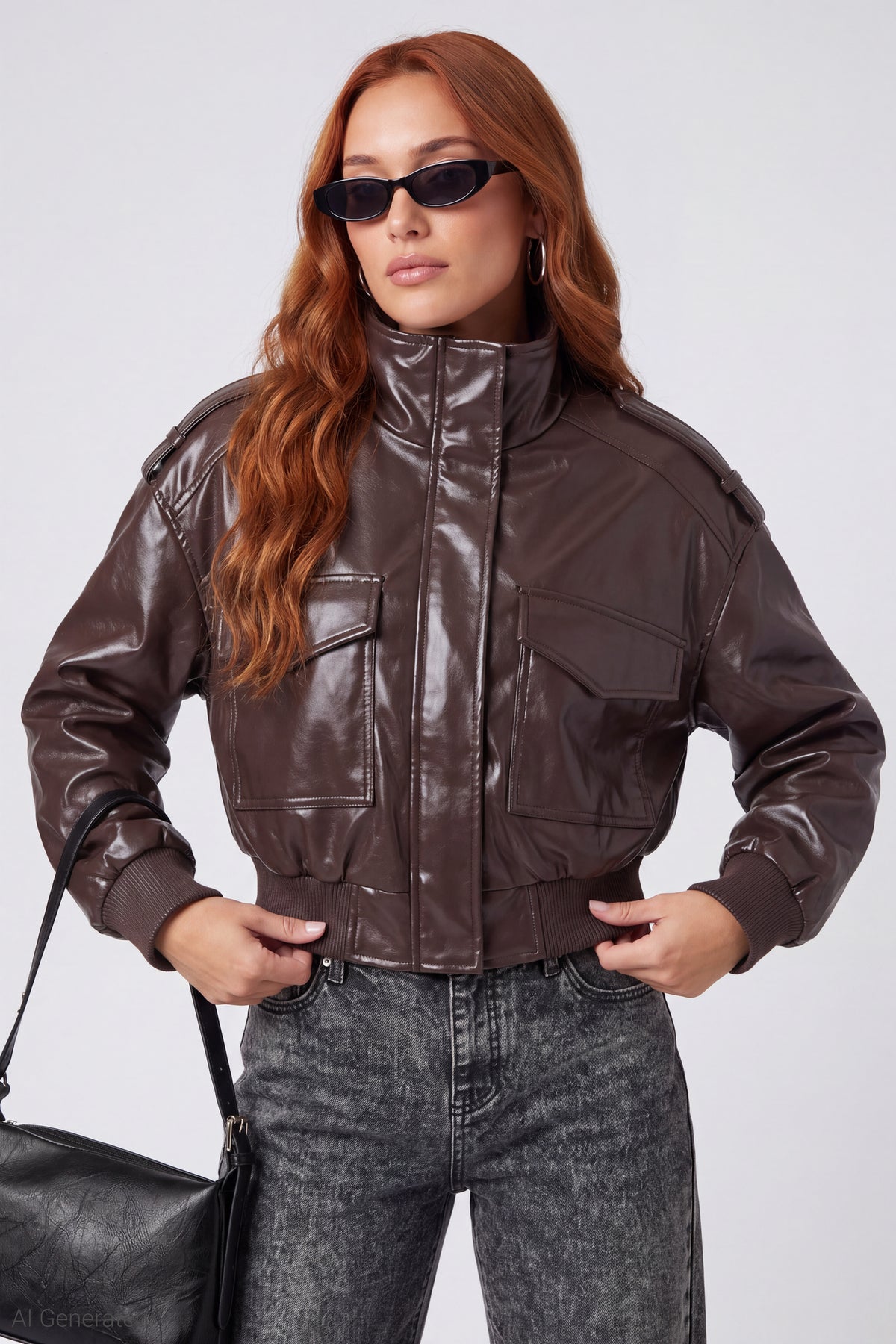 Faux Leather Jacket - Brown