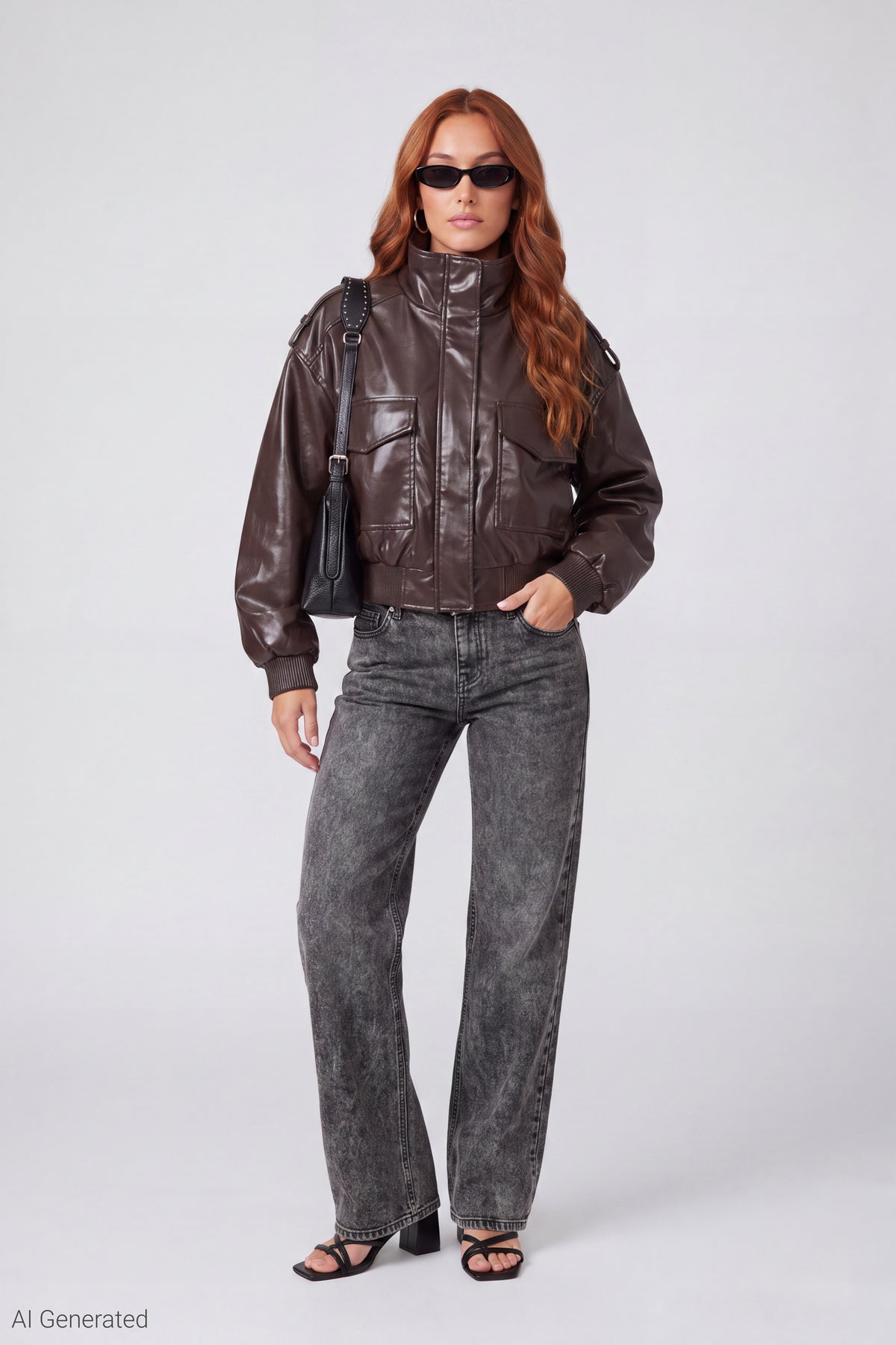 Alt View 2. Faux Leather Jacket - Brown