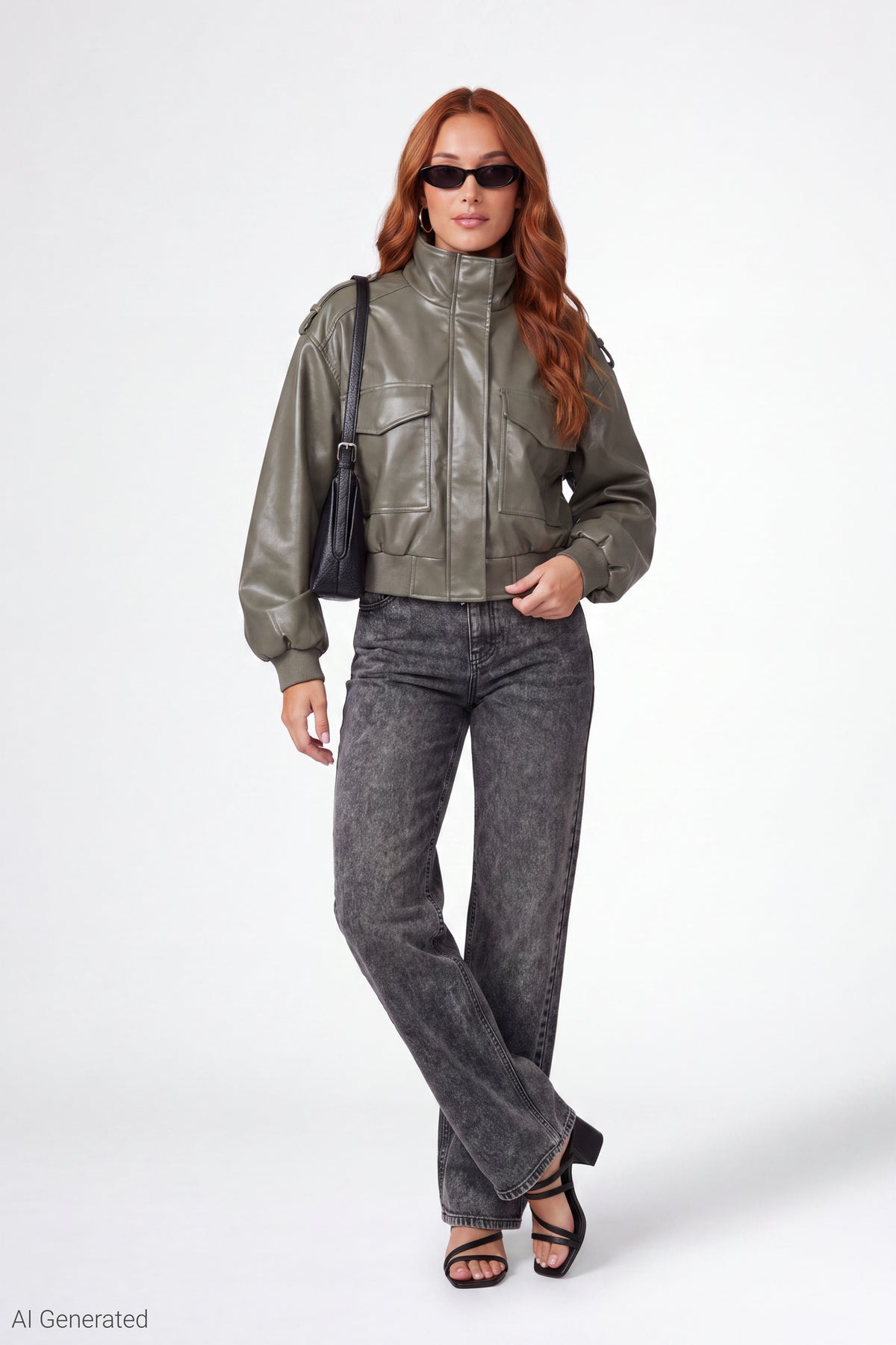 Alt View 2. Faux Leather Jacket - Green