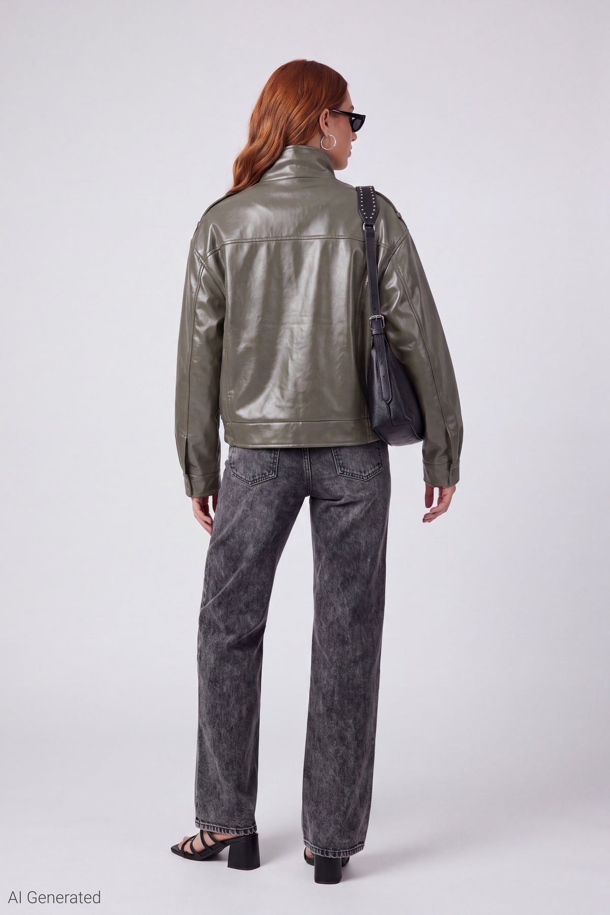 Alt View 3. Faux Leather Jacket - Green