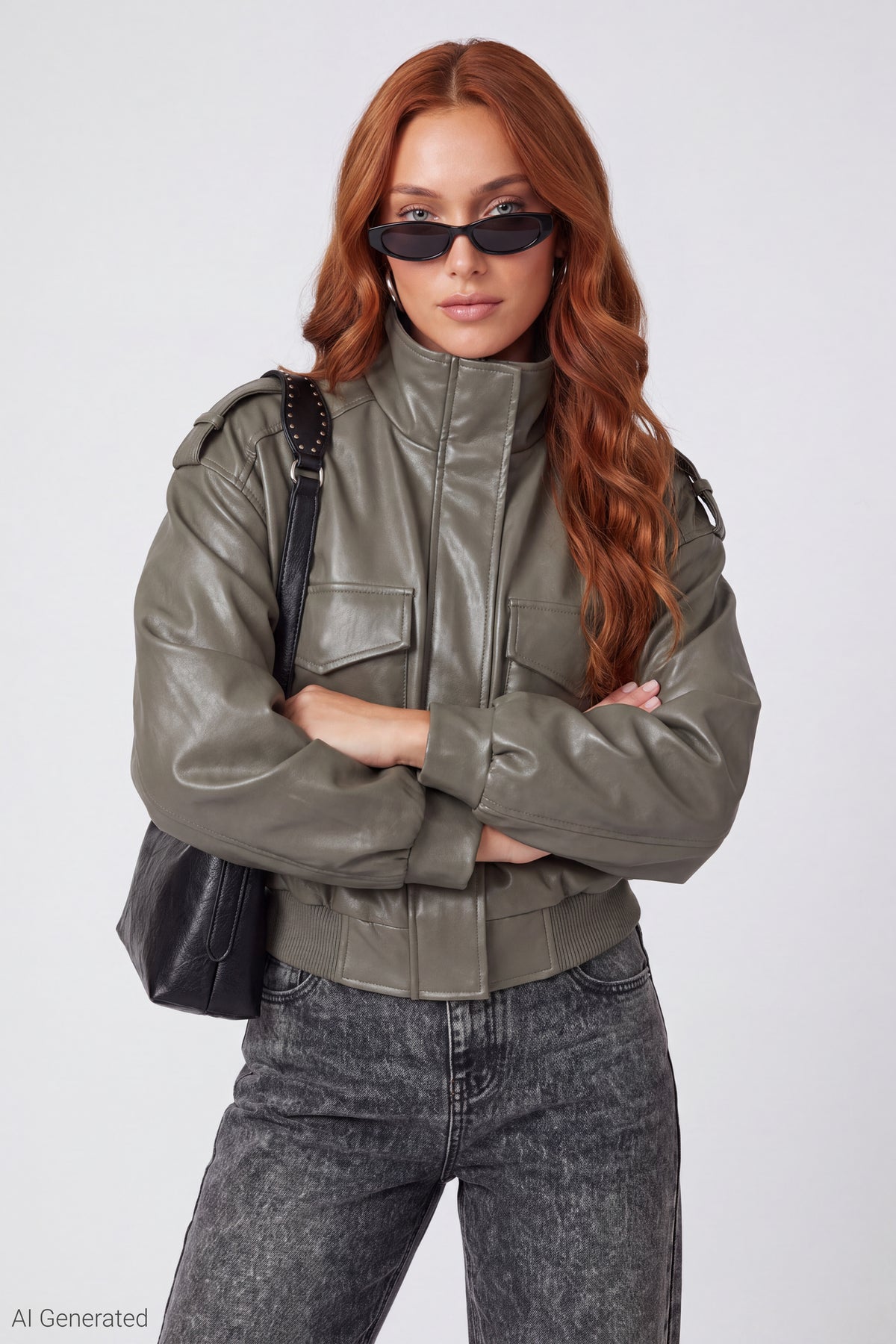 Faux Leather Jacket - Green