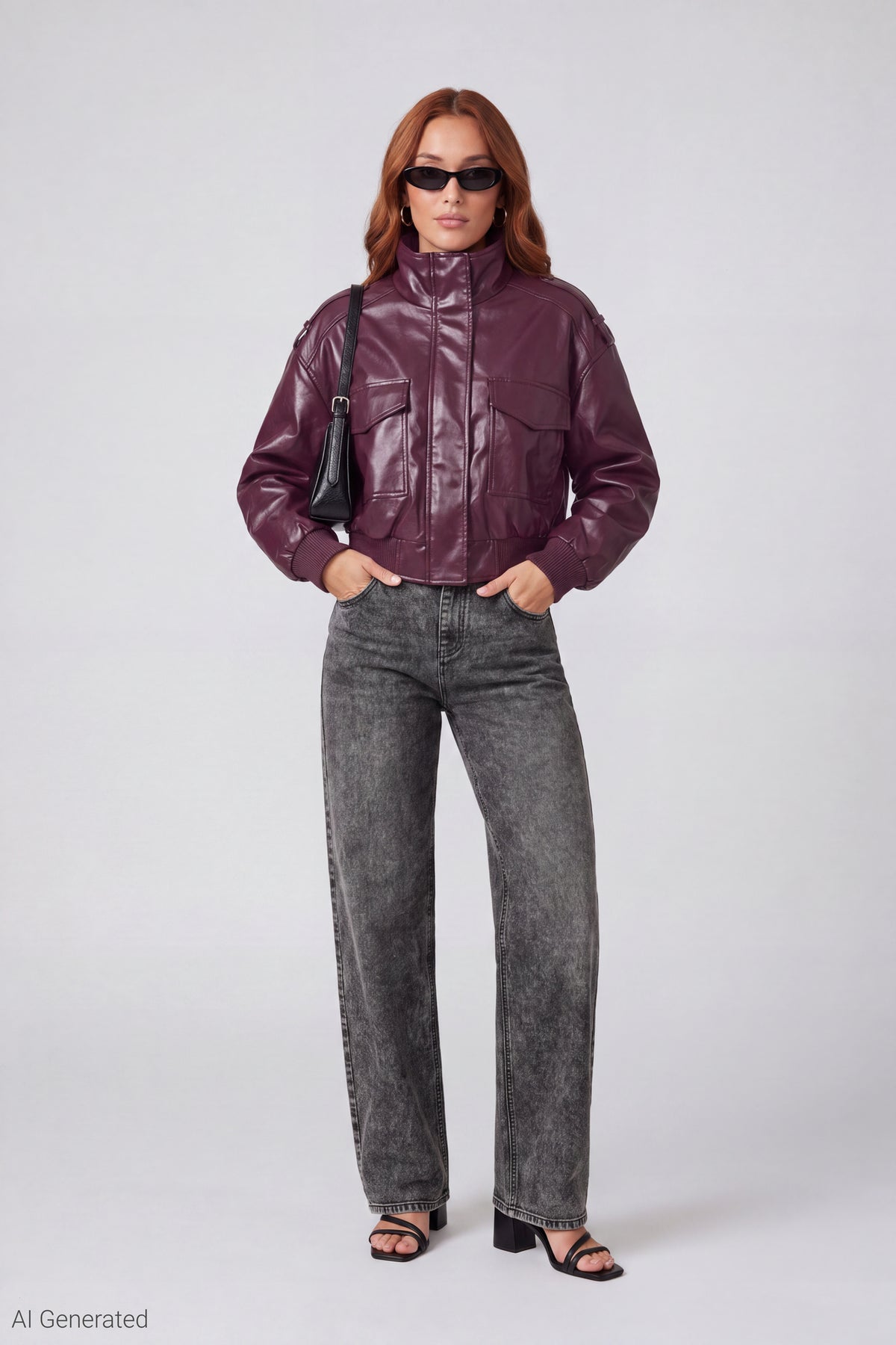 Alt View 2. Faux Leather Jacket - Dark Purple