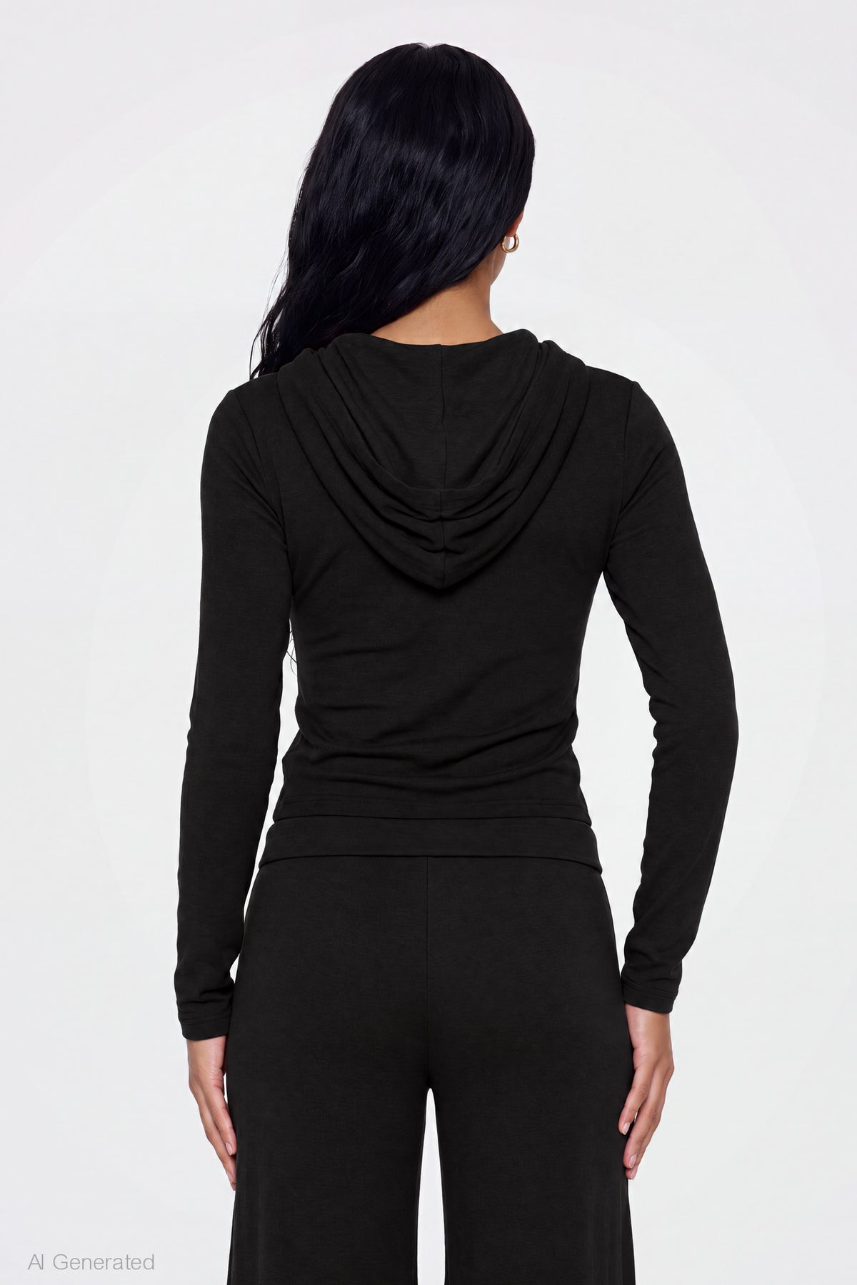 Alt View 2. Contrast Trim Hoodie - Black