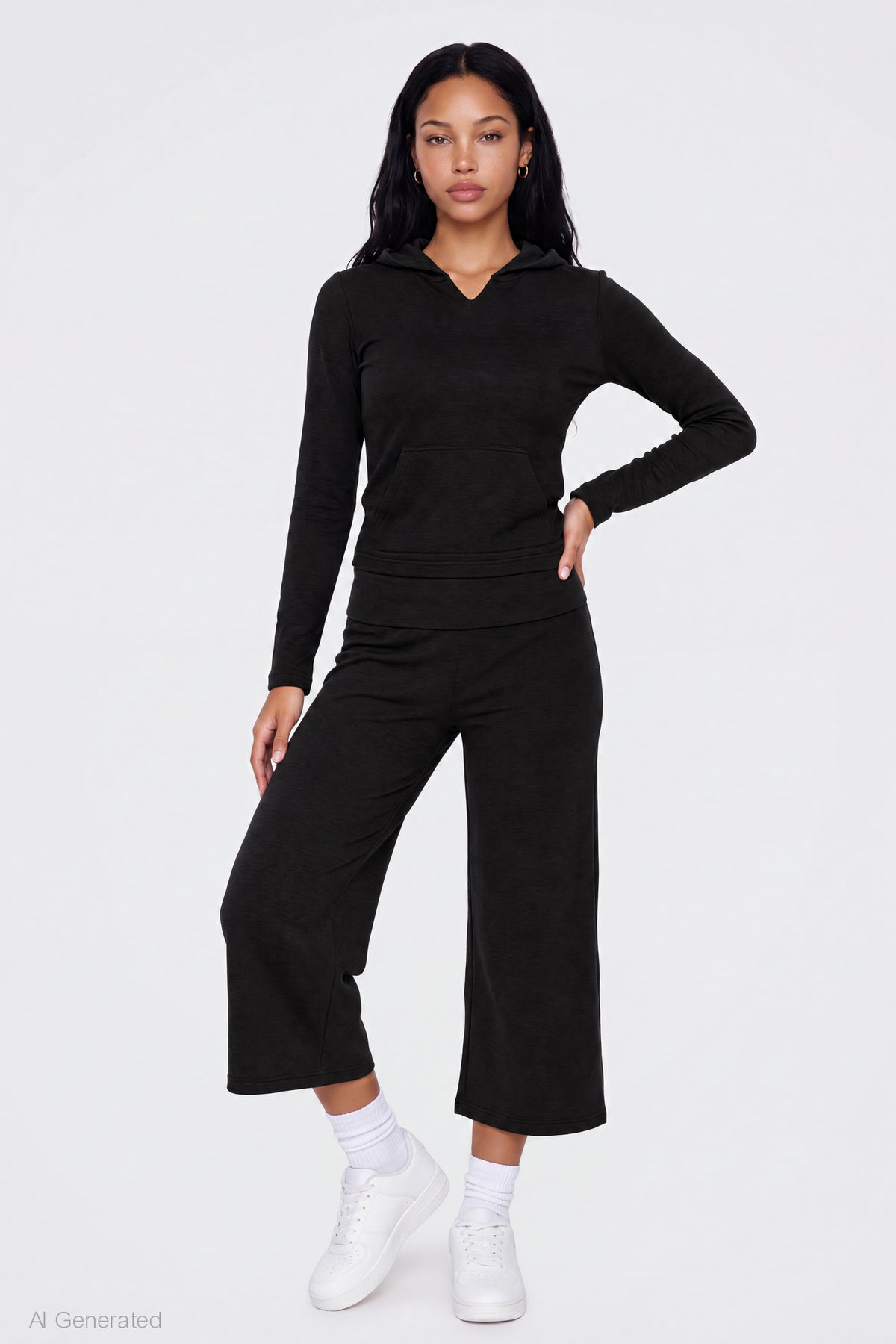 Alt View 3. Contrast Trim Hoodie - Black