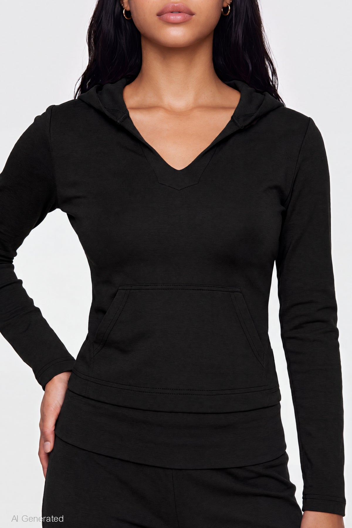 Alt View 4. Contrast Trim Hoodie - Black