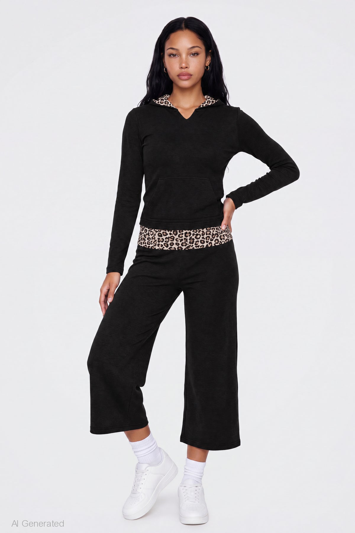 Alt View 3. Contrast Trim Hoodie - Jet Black