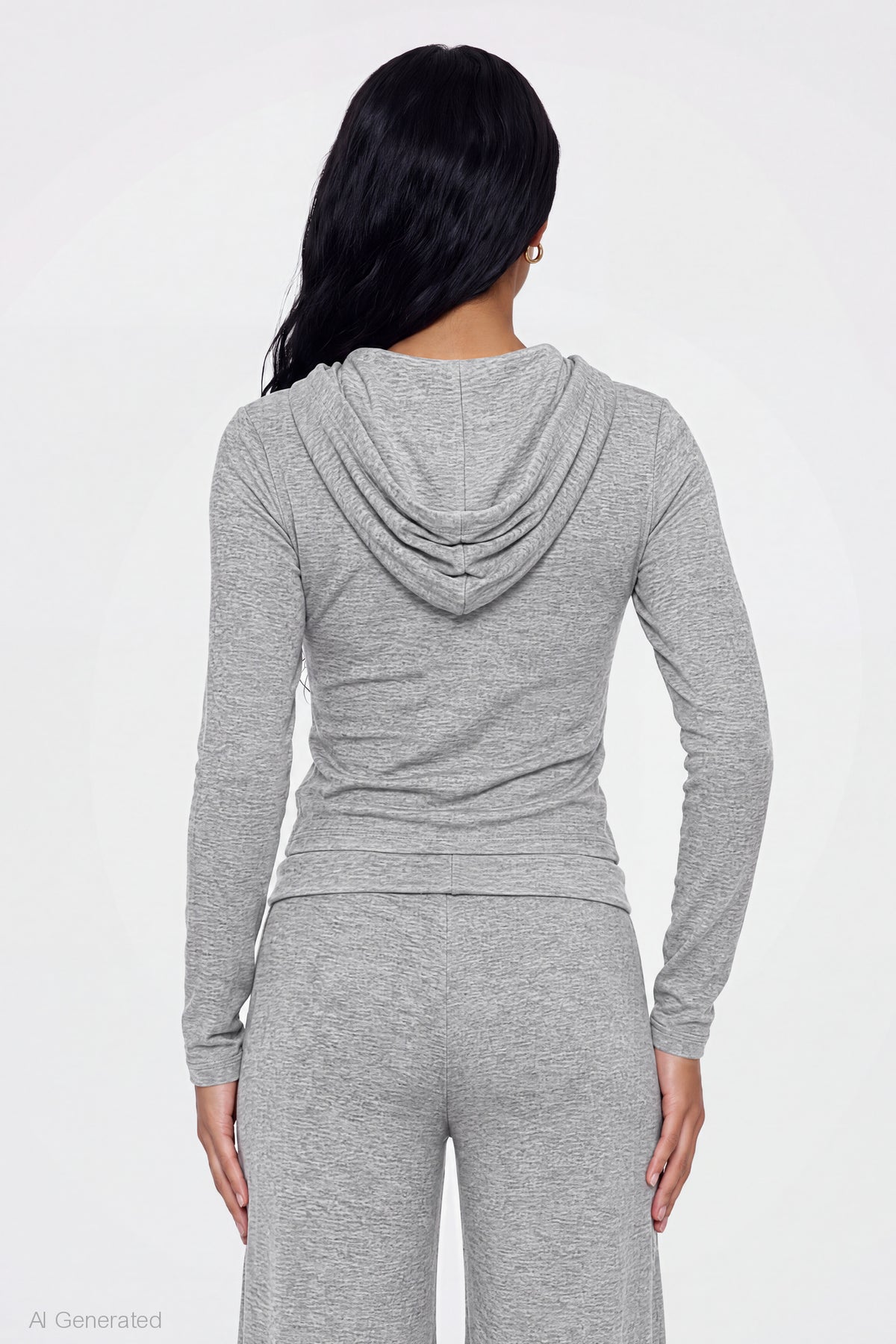 Alt View 2. Contrast Trim Hoodie - Heather Grey