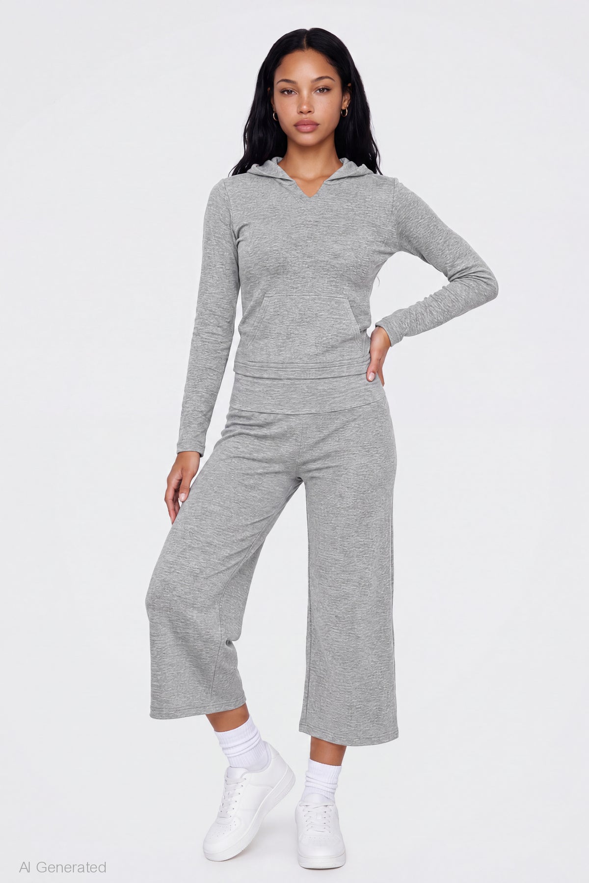 Alt View 3. Contrast Trim Hoodie - Heather Grey