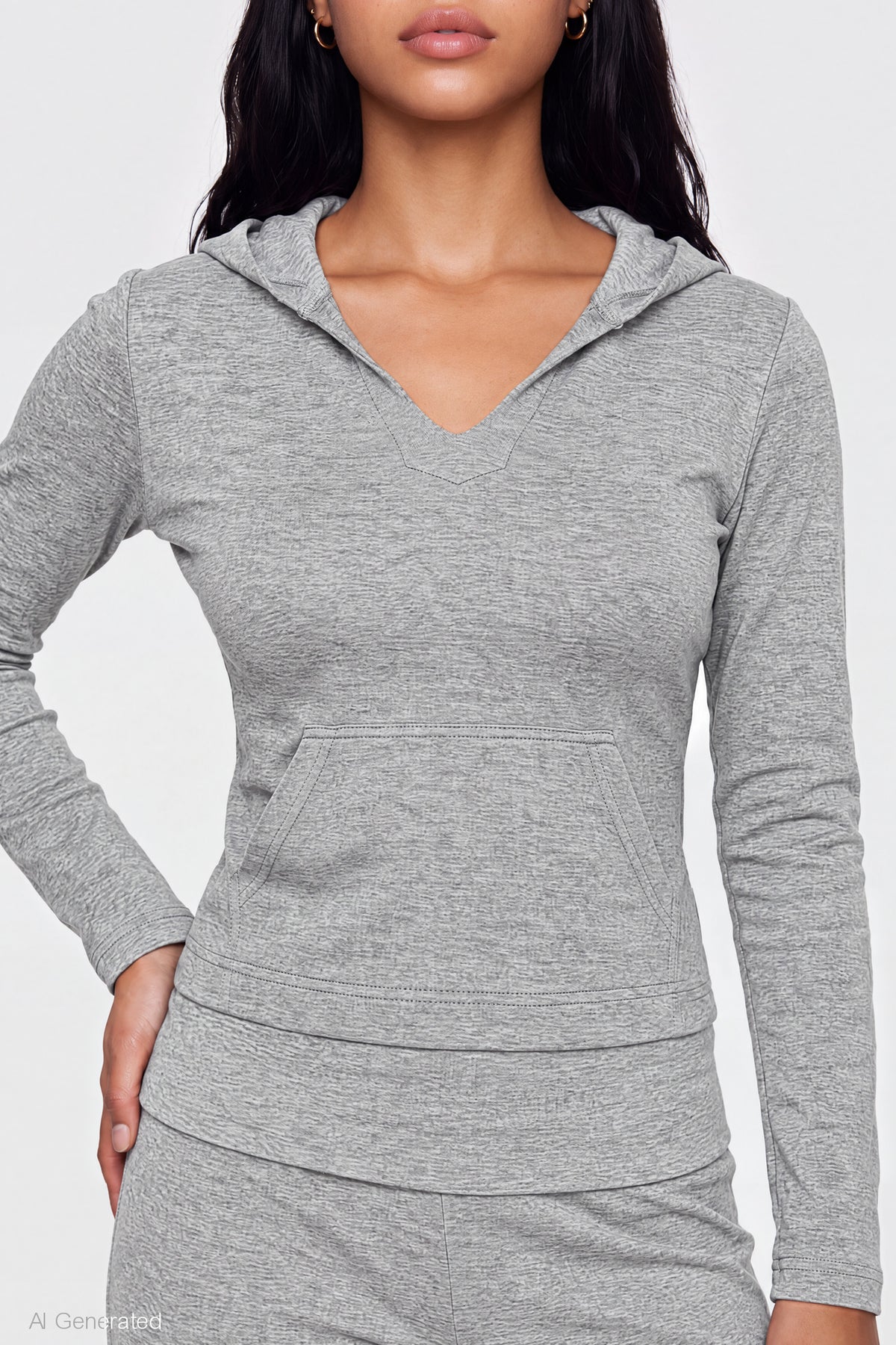 Alt View 4. Contrast Trim Hoodie - Heather Grey