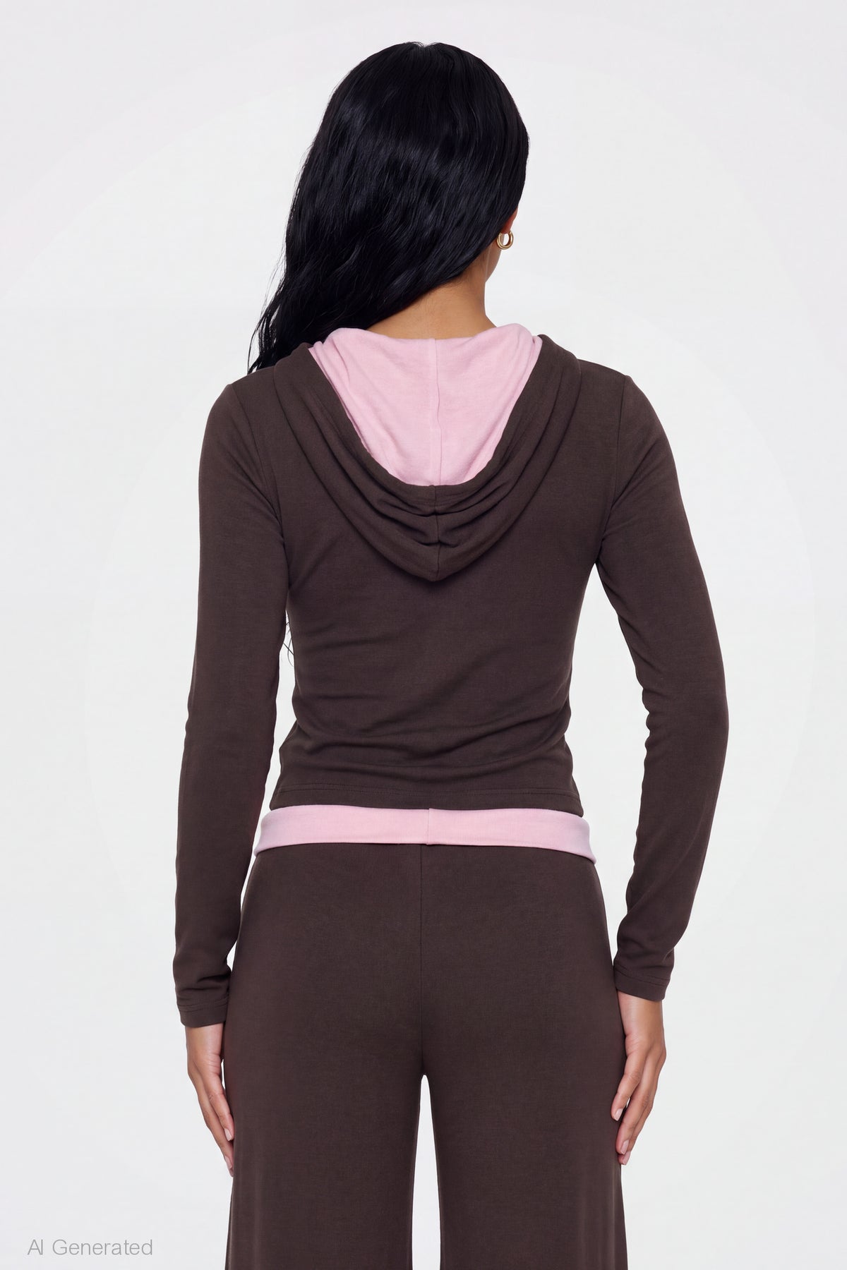 Alt View 2. Contrast Trim Hoodie - Brown
