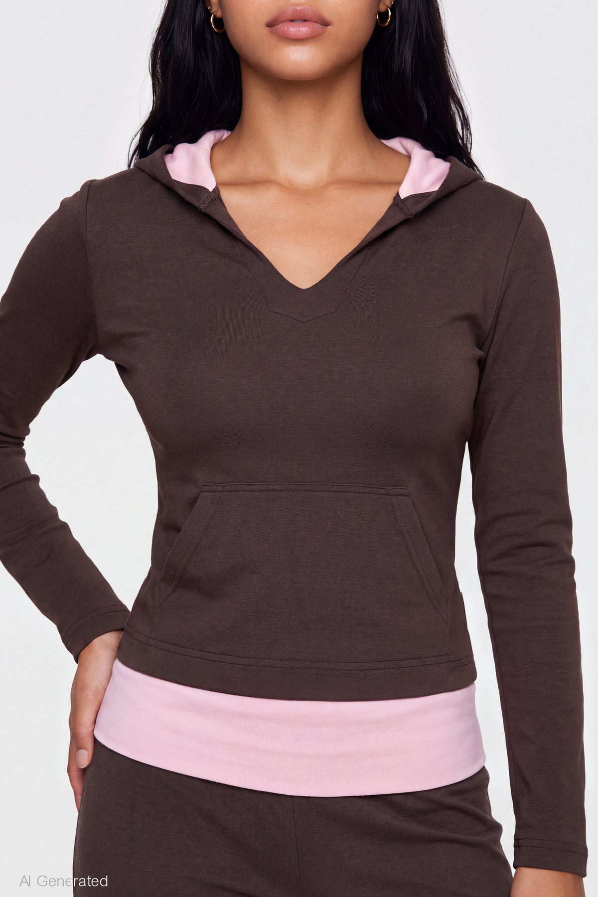 Alt View 4. Contrast Trim Hoodie - Brown