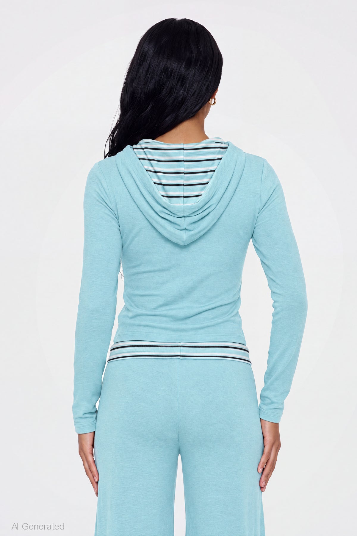Alt View 2. Contrast Trim Hoodie - Turquoise