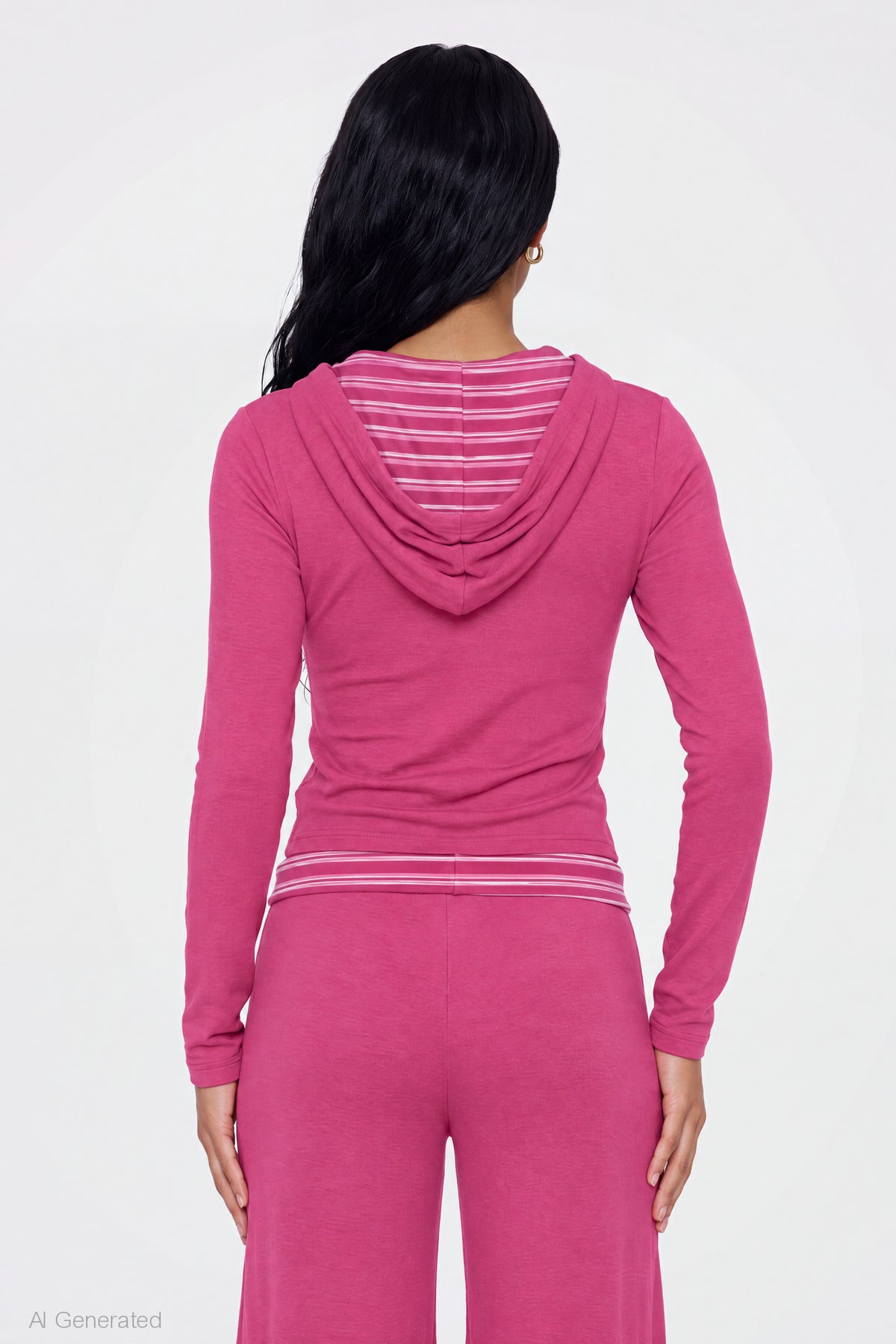 Alt View 2. Contrast Trim Hoodie - Fuchsia