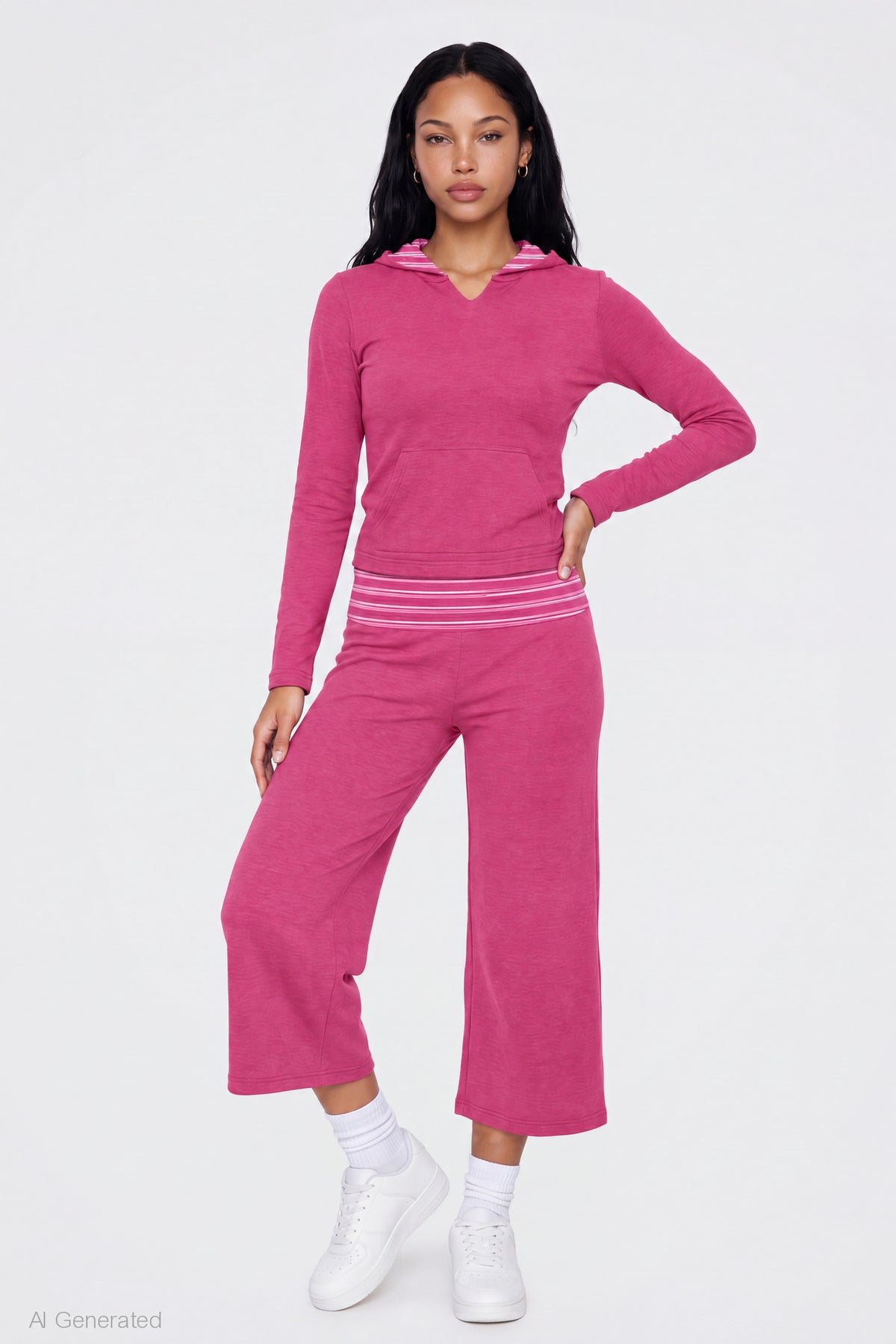 Alt View 3. Contrast Trim Hoodie - Fuchsia