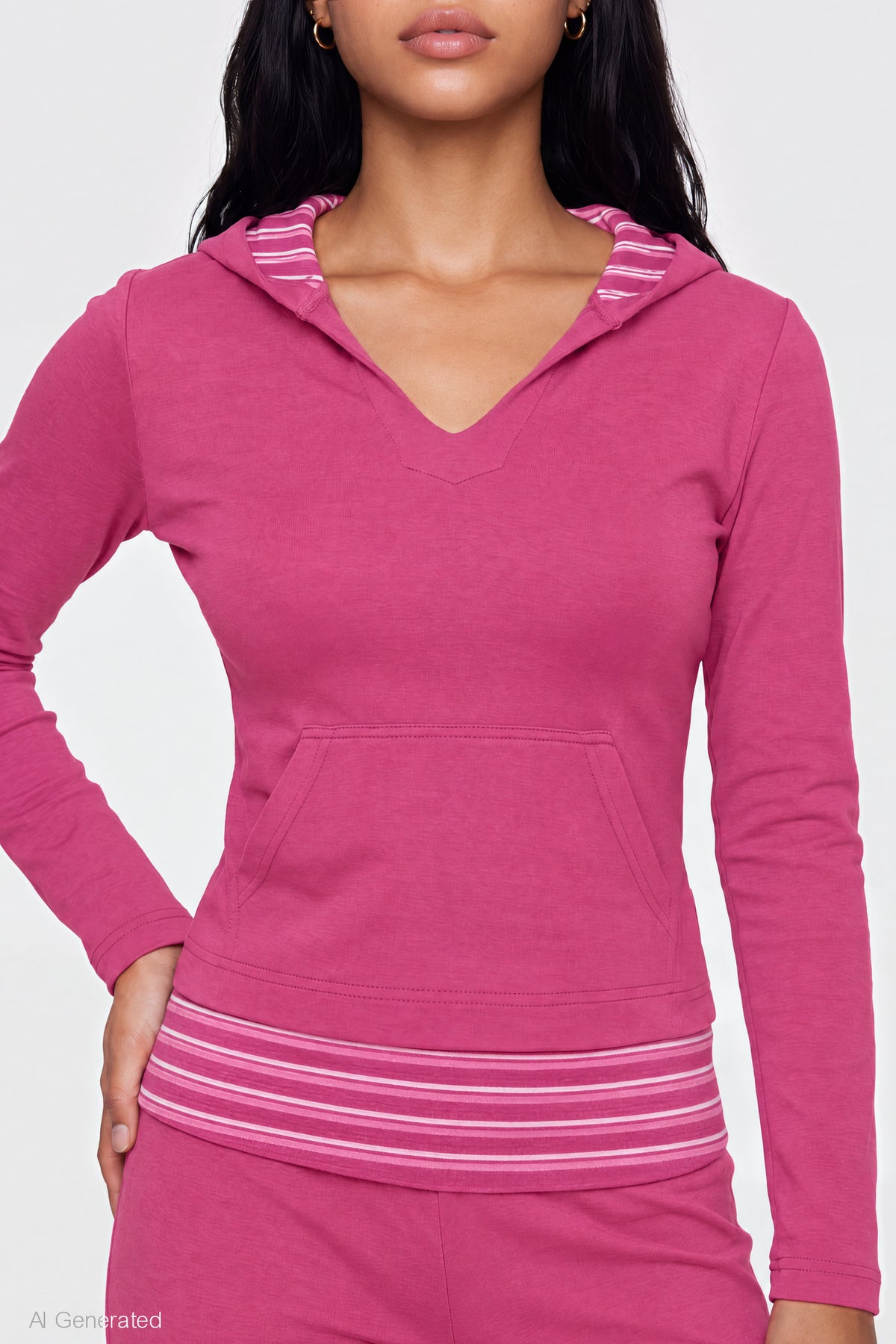 Alt View 4. Contrast Trim Hoodie - Fuchsia