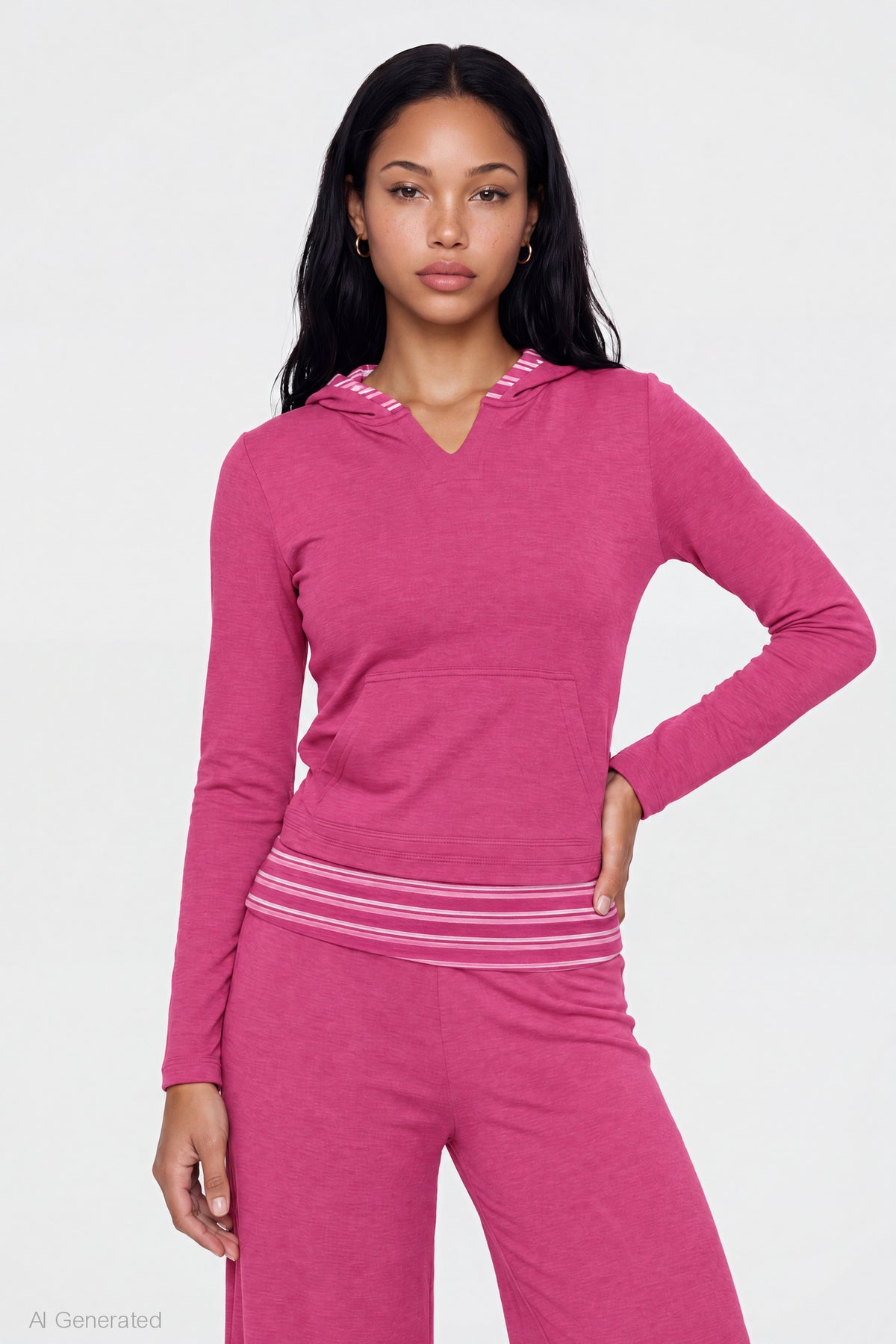 Contrast Trim Hoodie - Fuchsia