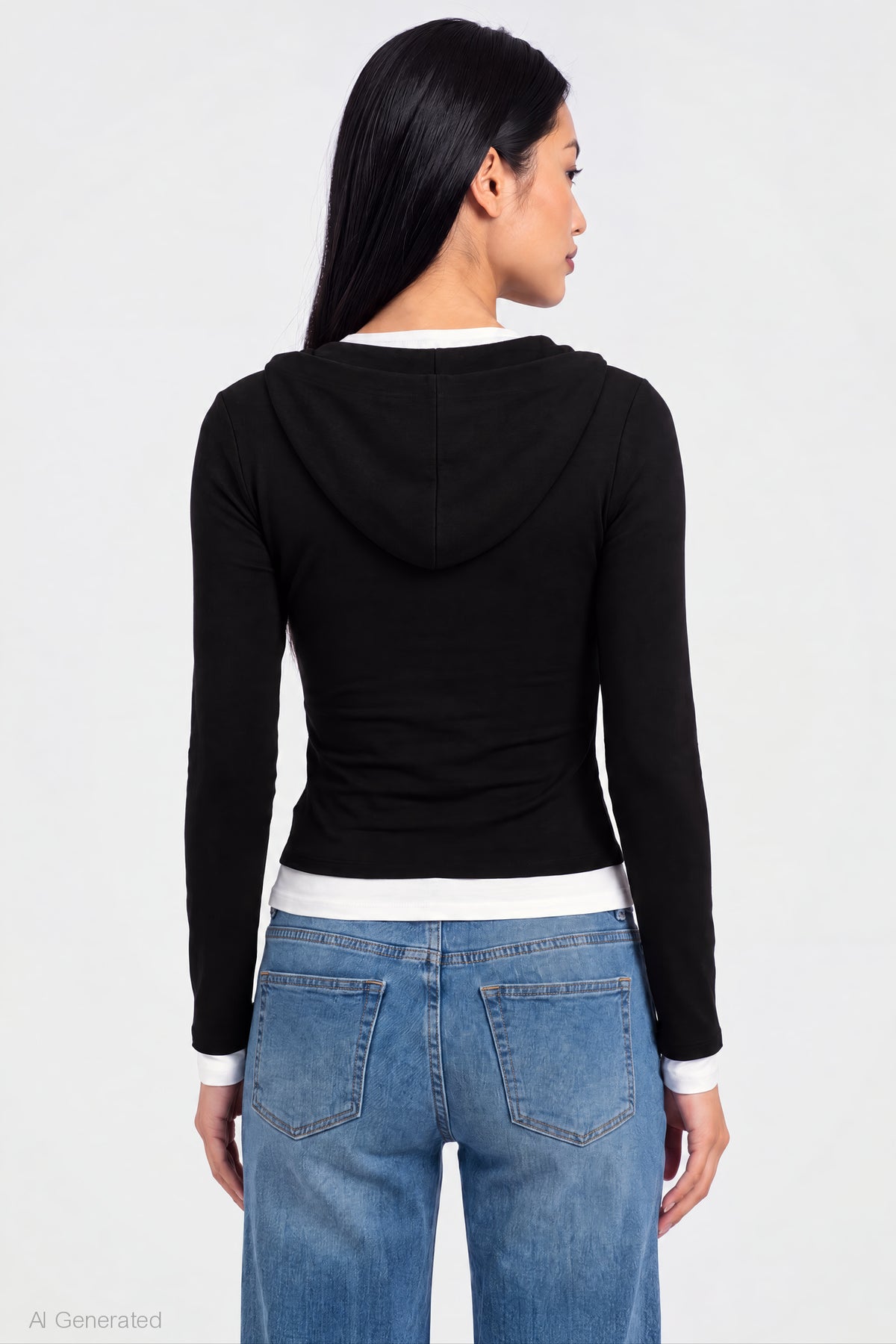 Alt View 2. Layered Hoodie - Black