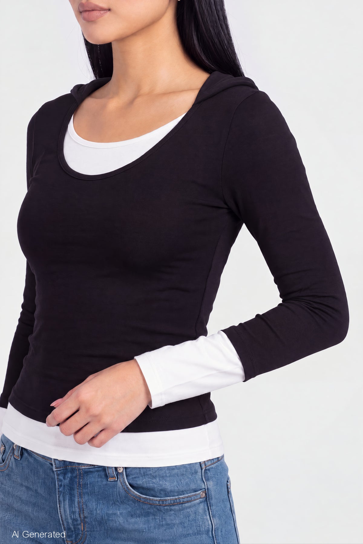 Alt View 4. Layered Hoodie - Black