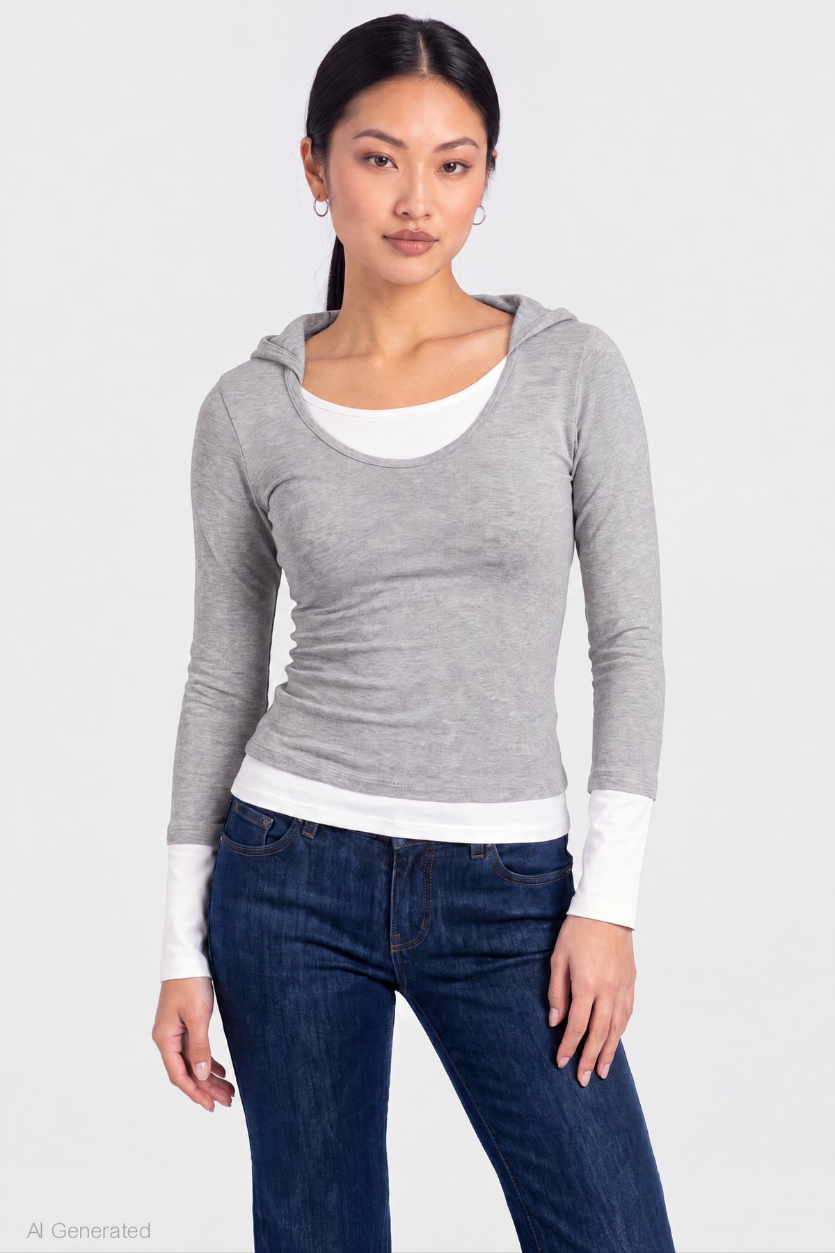 Layered Hoodie - Heather Grey