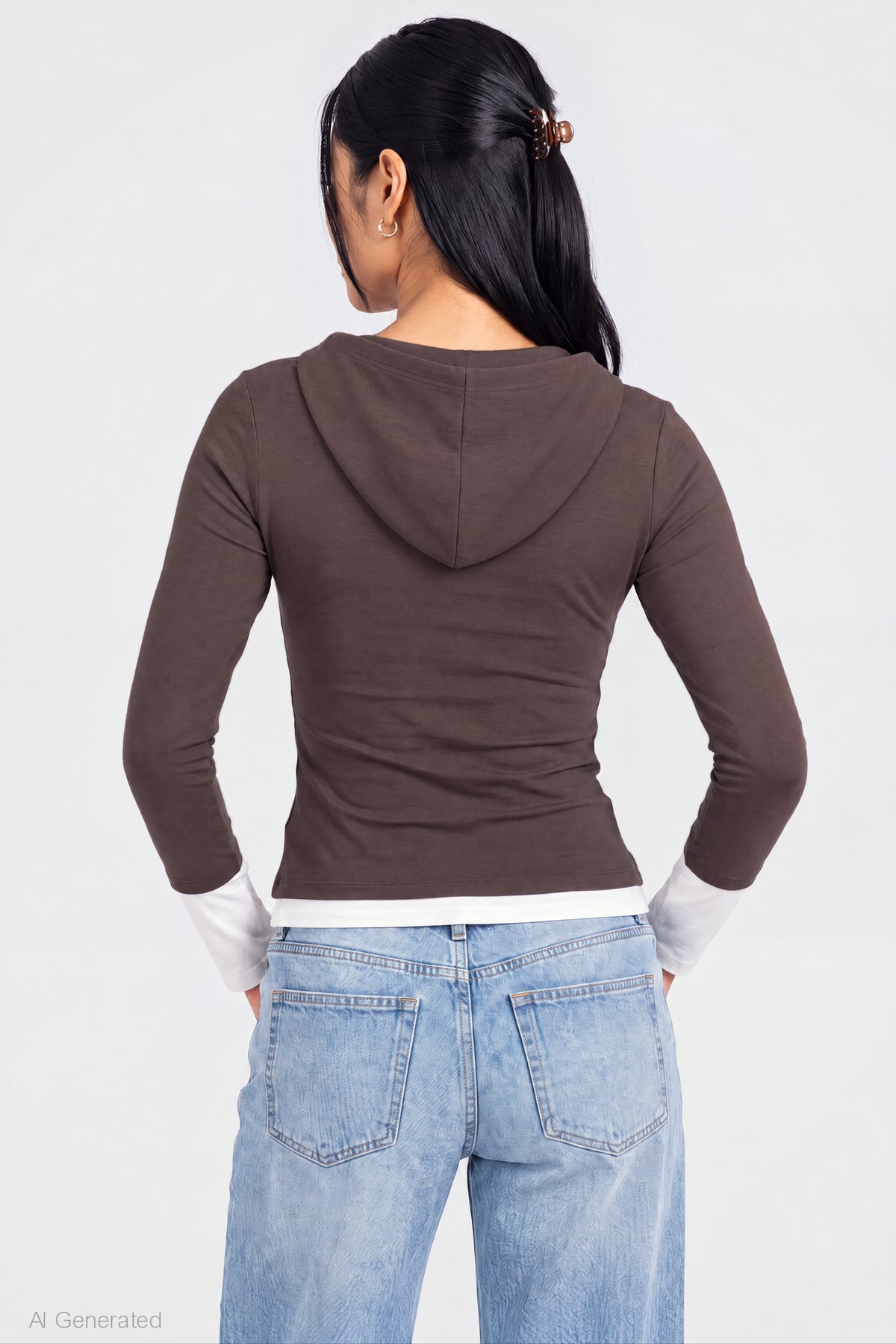 Alt View 2. Layered Hoodie - Brown