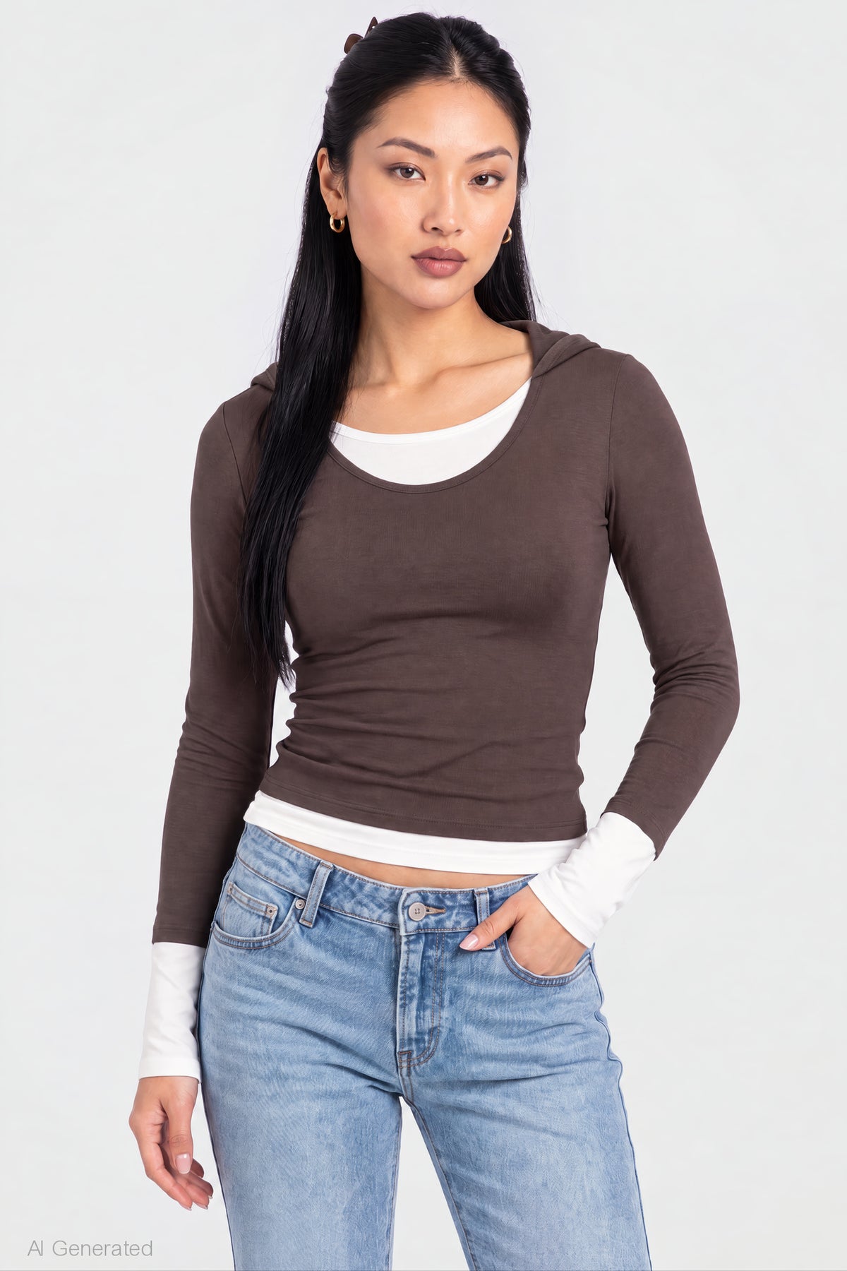 Layered Hoodie - Brown