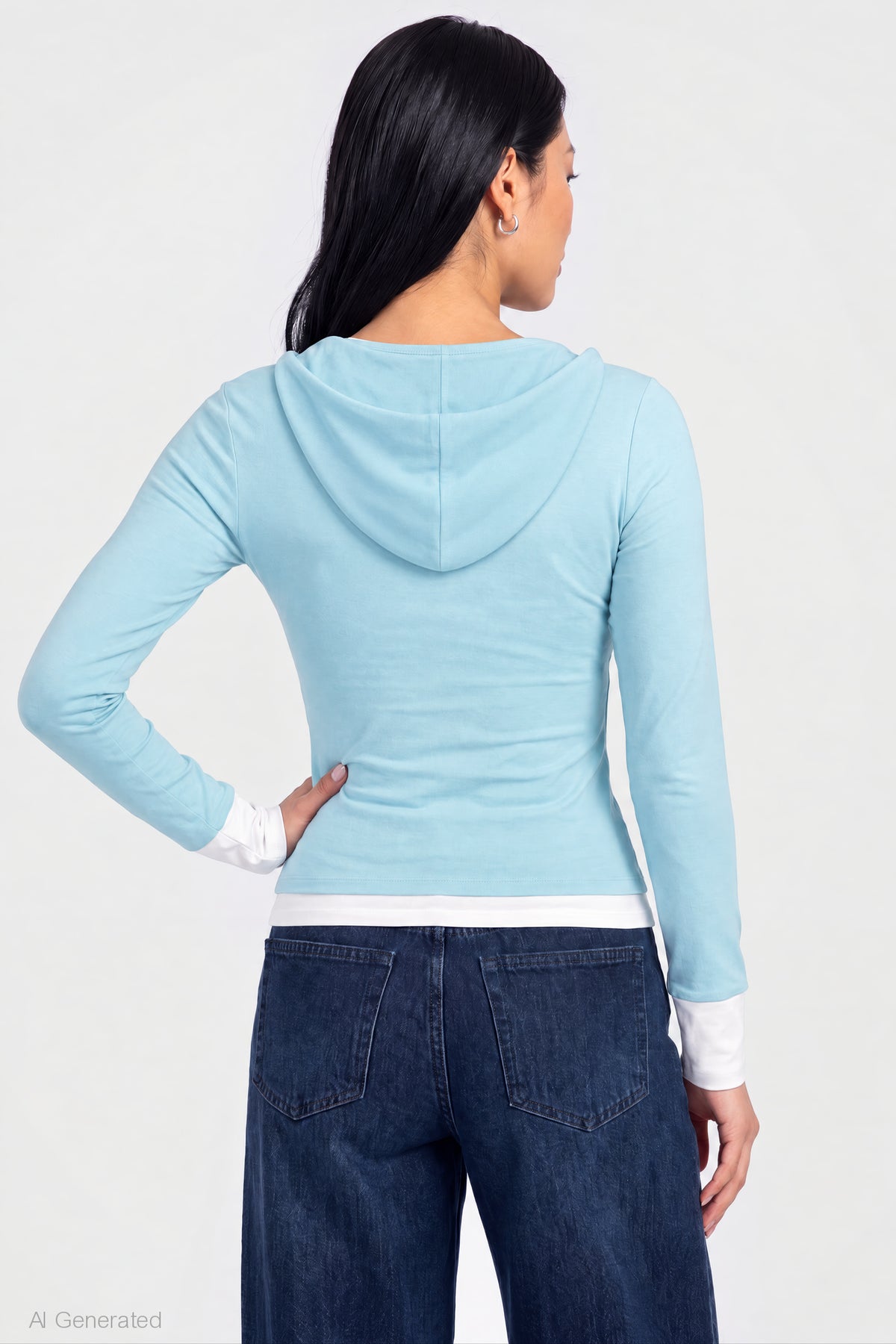 Alt View 2. Layered Hoodie - Turquoise