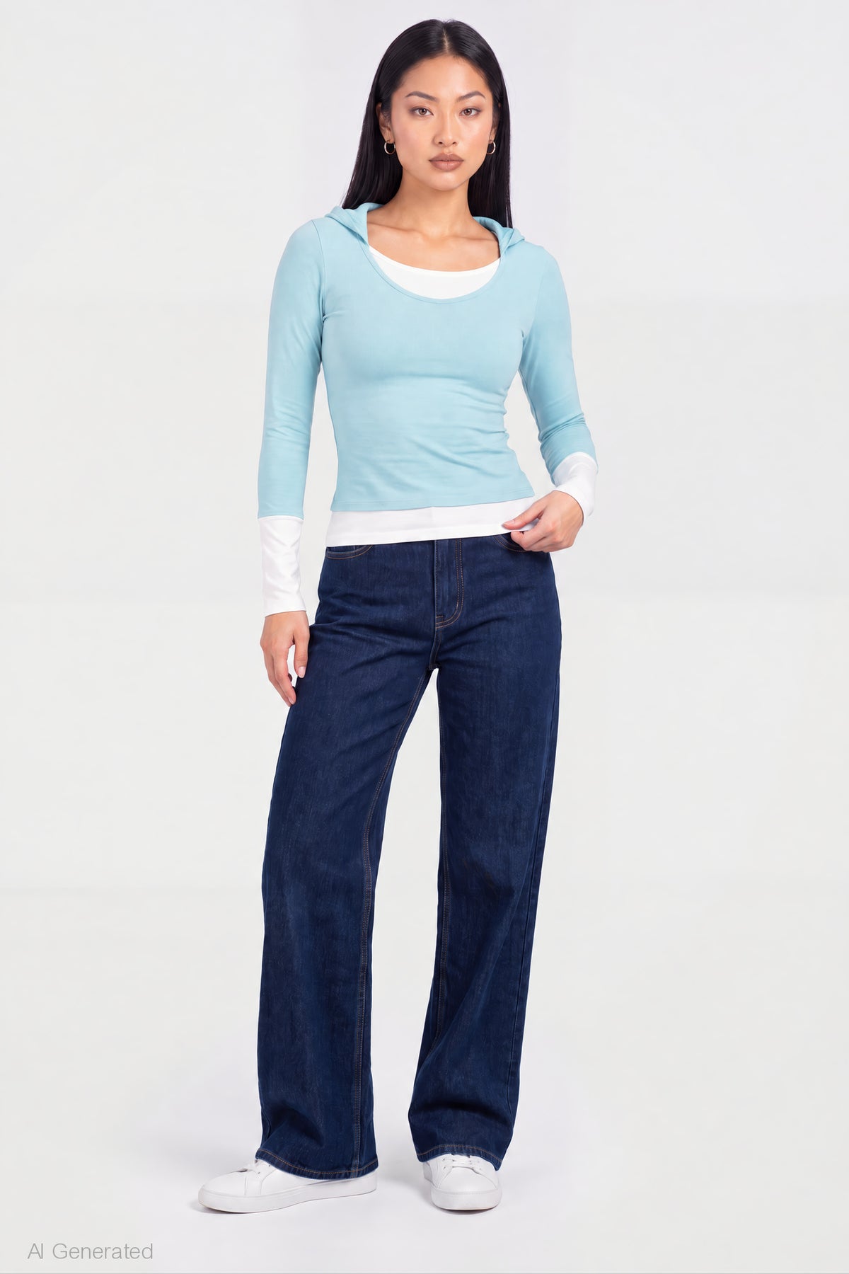 Alt View 3. Layered Hoodie - Turquoise
