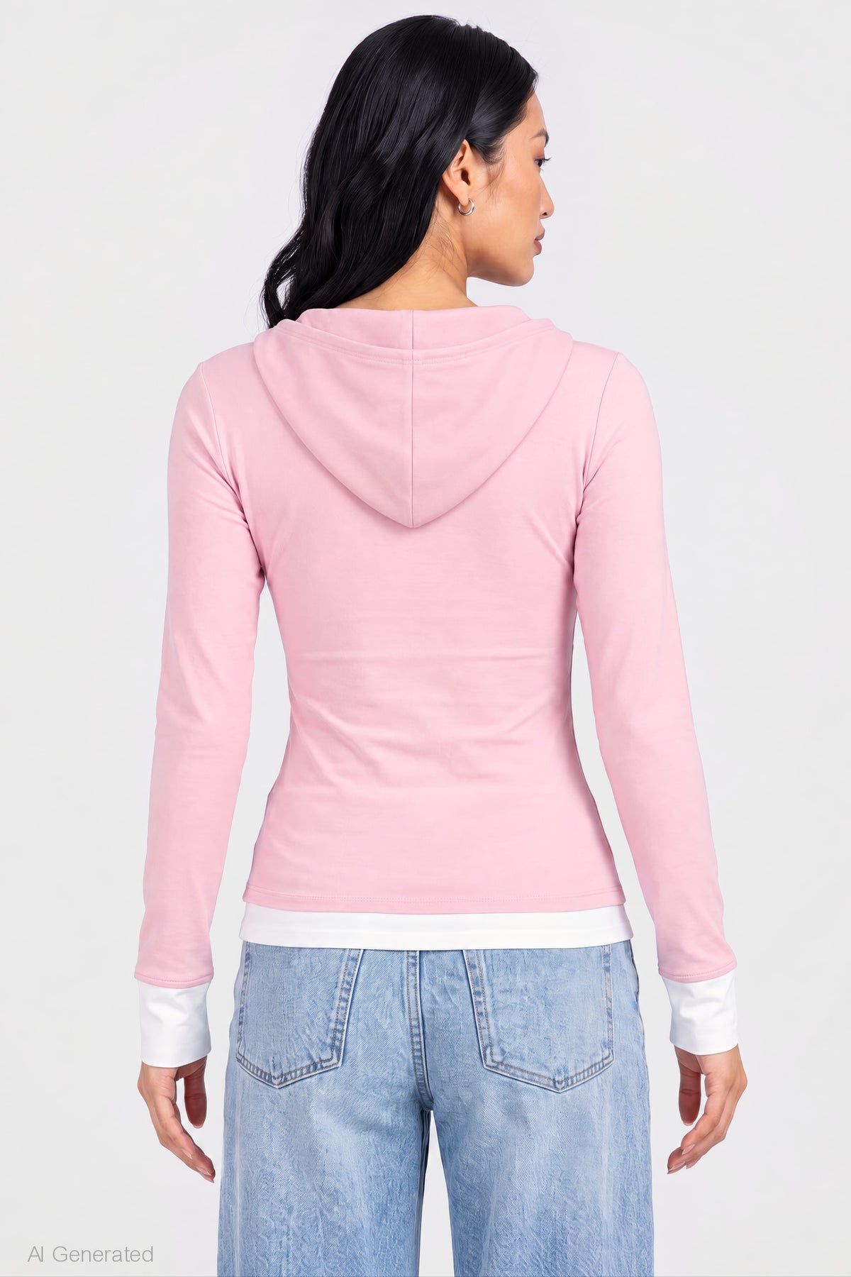 Alt View 2. Layered Hoodie - Pink