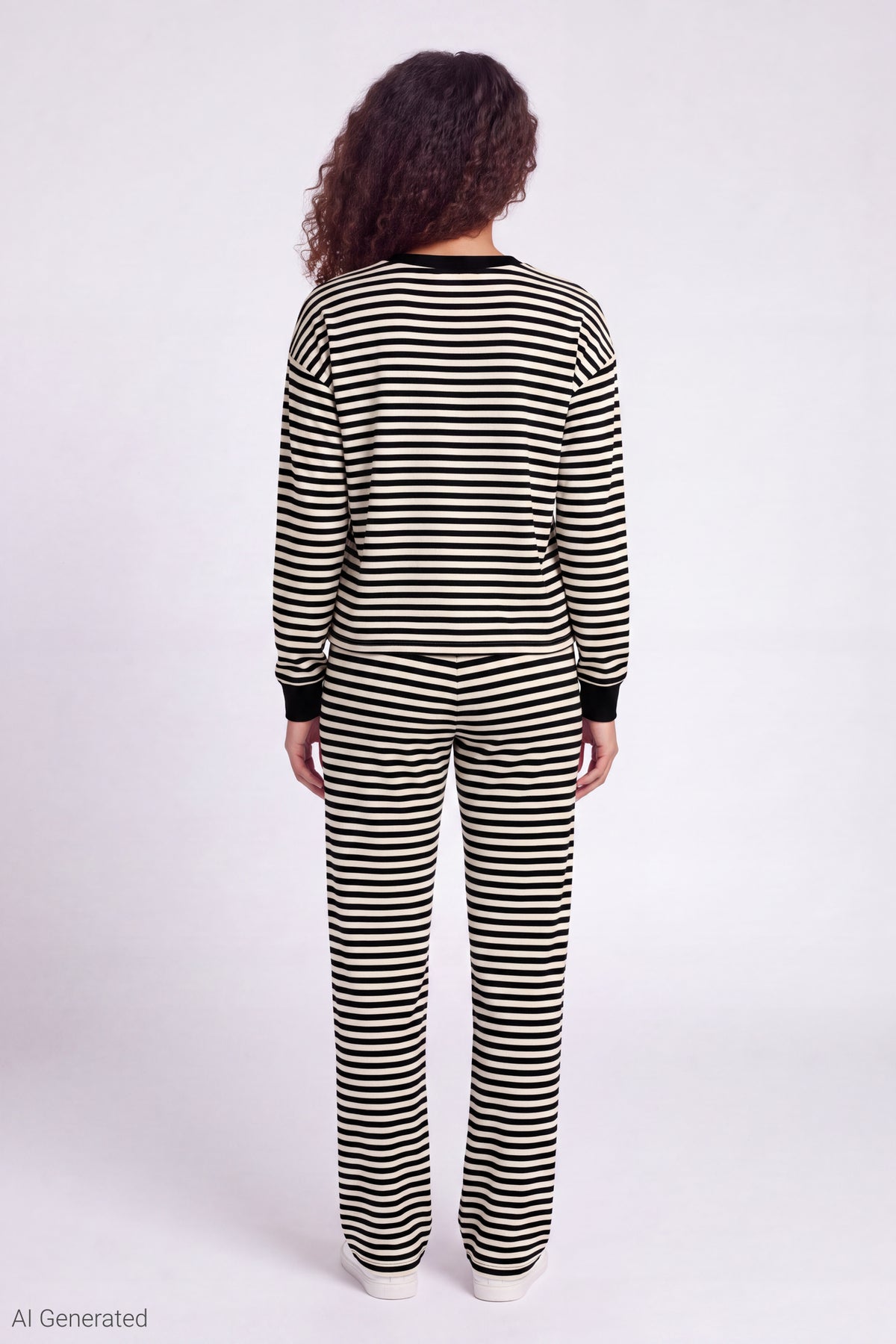 Alt View 3. Striped Long Sleeve Top - Black