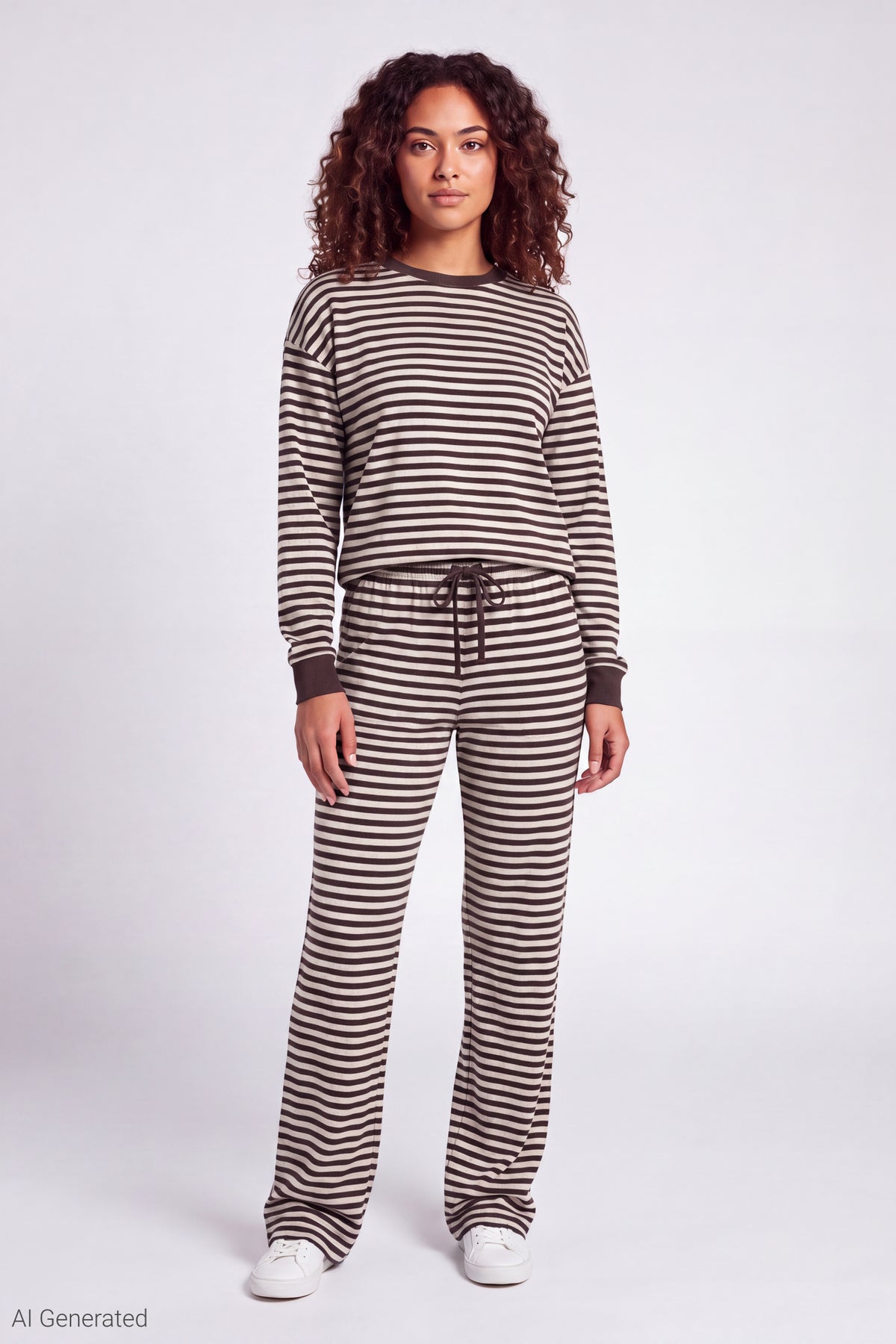 Alt View 2. Striped Long Sleeve Top - Brown