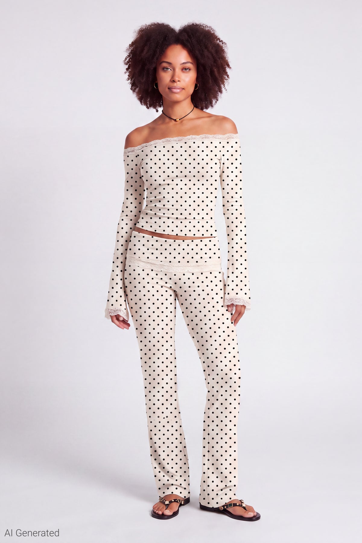 Alt View 2. Off Shoulder Long Sleeve Lace Trim Top - Ivory