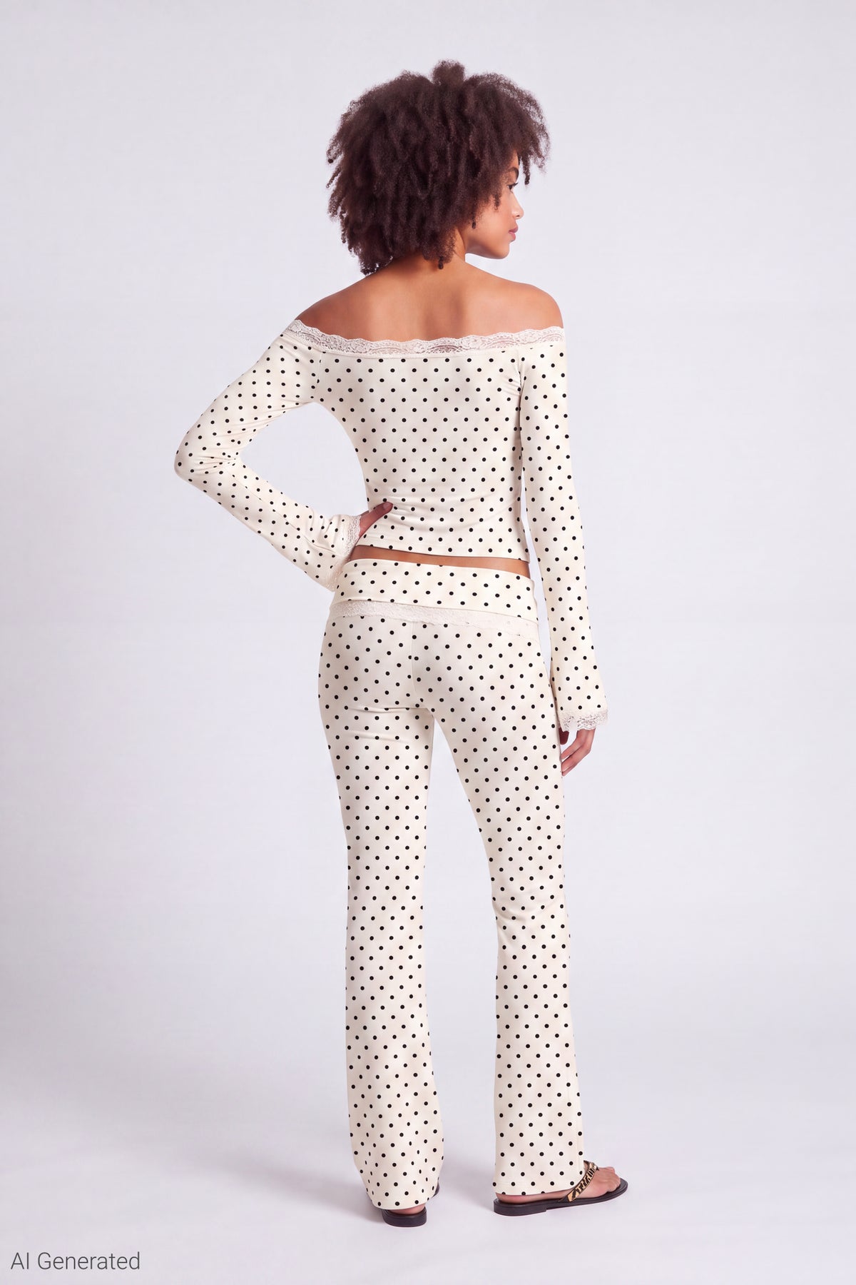 Alt View 3. Off Shoulder Long Sleeve Lace Trim Top - Ivory
