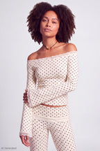 Off Shoulder Long Sleeve Lace Trim Top