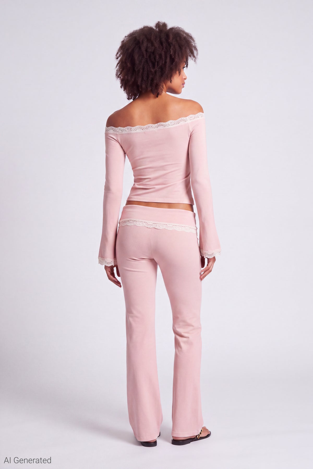 Alt View 3. Off Shoulder Long Sleeve Lace Trim Top - Pink