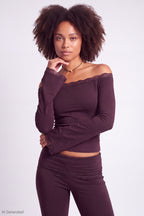 Off Shoulder Long Sleeve Lace Trim Top