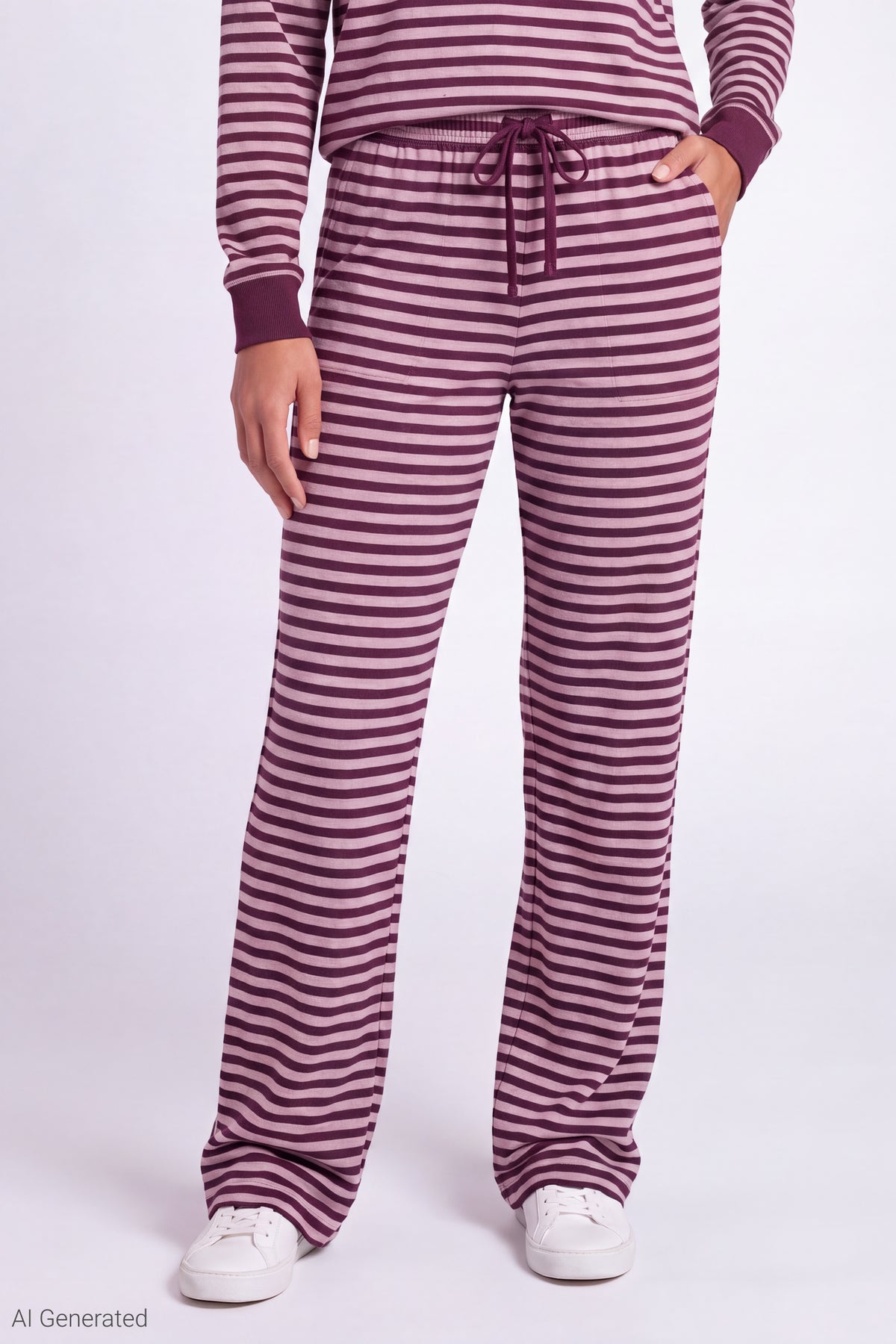 Alt View 3. Striped Lounge Pant - Burgundy