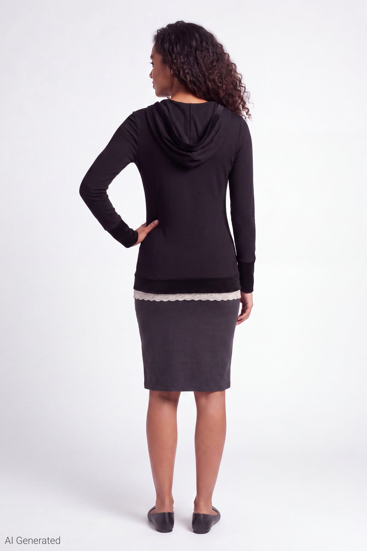 Alt View 3. Hooded Long Sleeve Top - Black