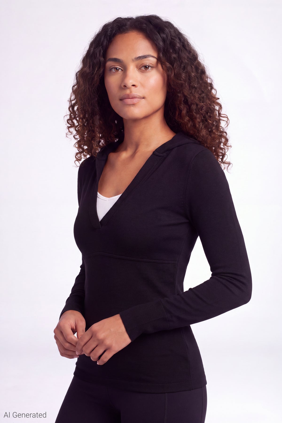 Hooded Long Sleeve Top - Black