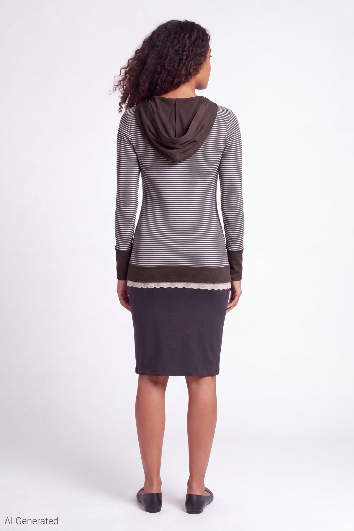 Alt View 3. Hooded Long Sleeve Top - Brown