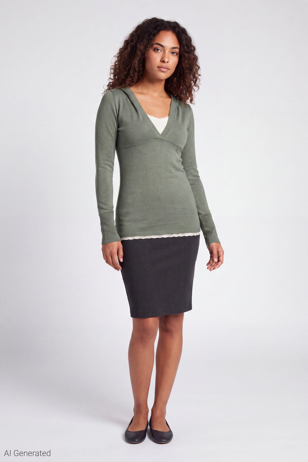 Alt View 2. Hooded Long Sleeve Top - Dark Green