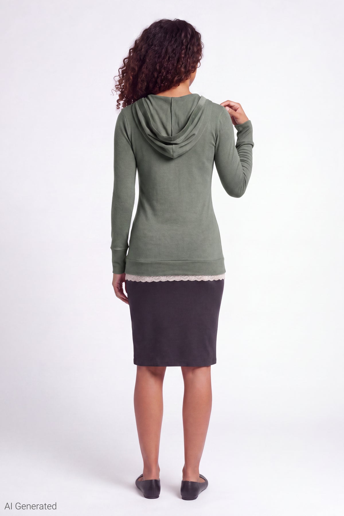 Alt View 3. Hooded Long Sleeve Top - Dark Green