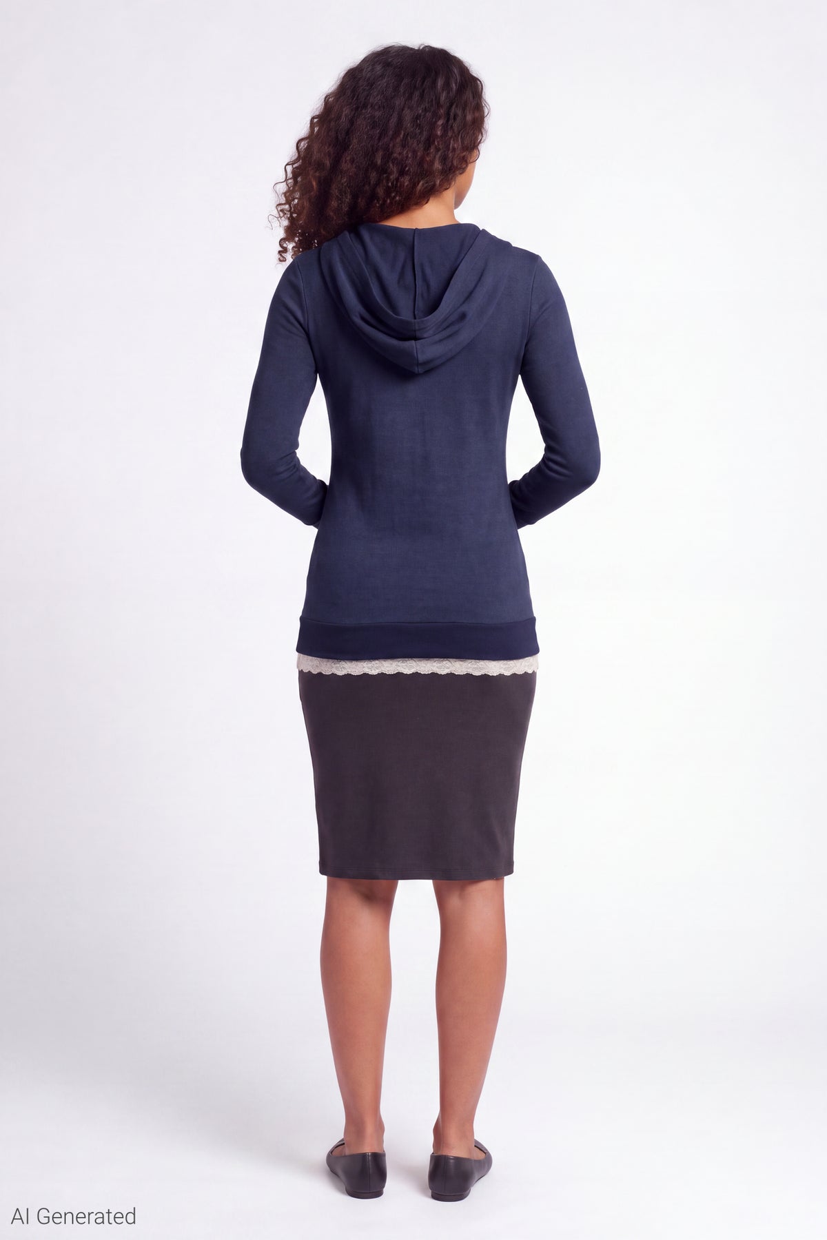 Alt View 3. Hooded Long Sleeve Top - Dark Blue
