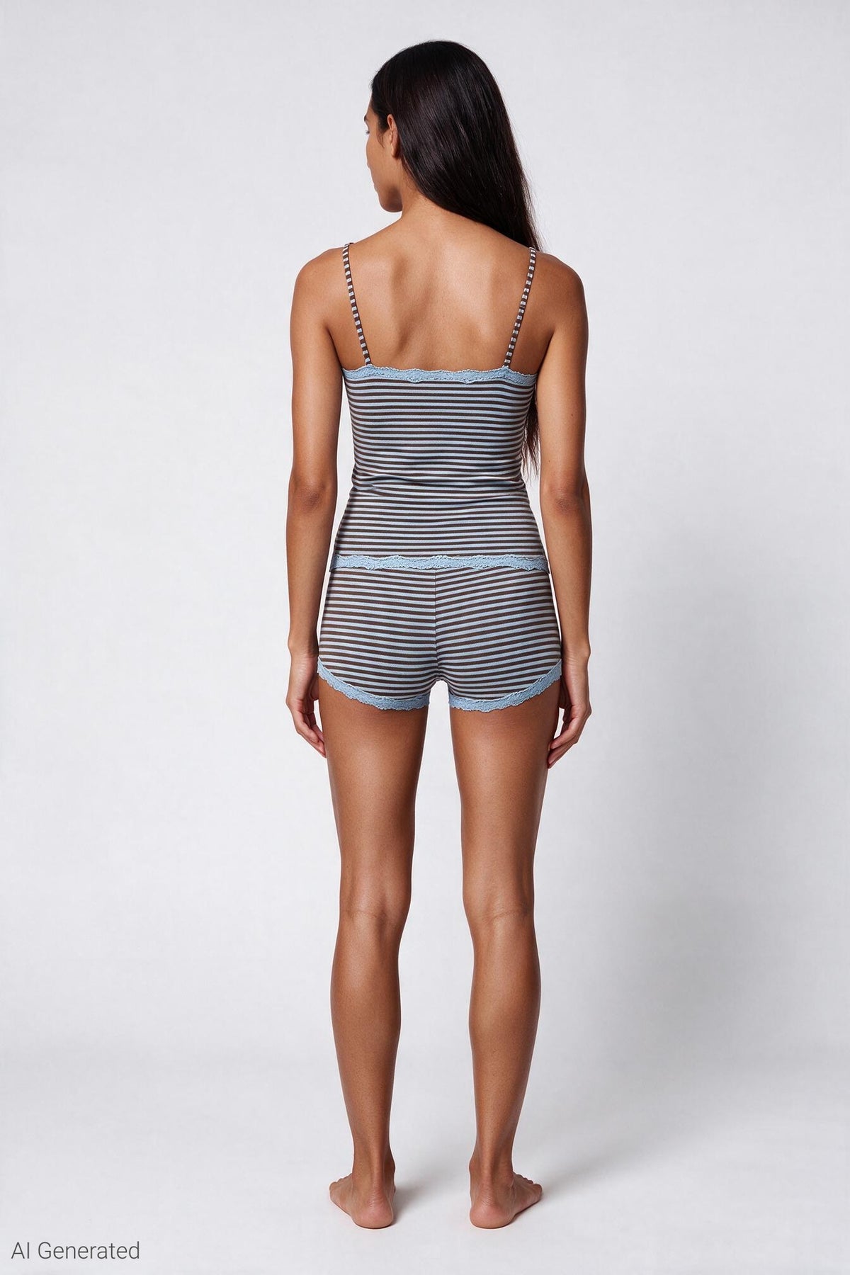 Alt View 3. Lace Trim Cami - Blue