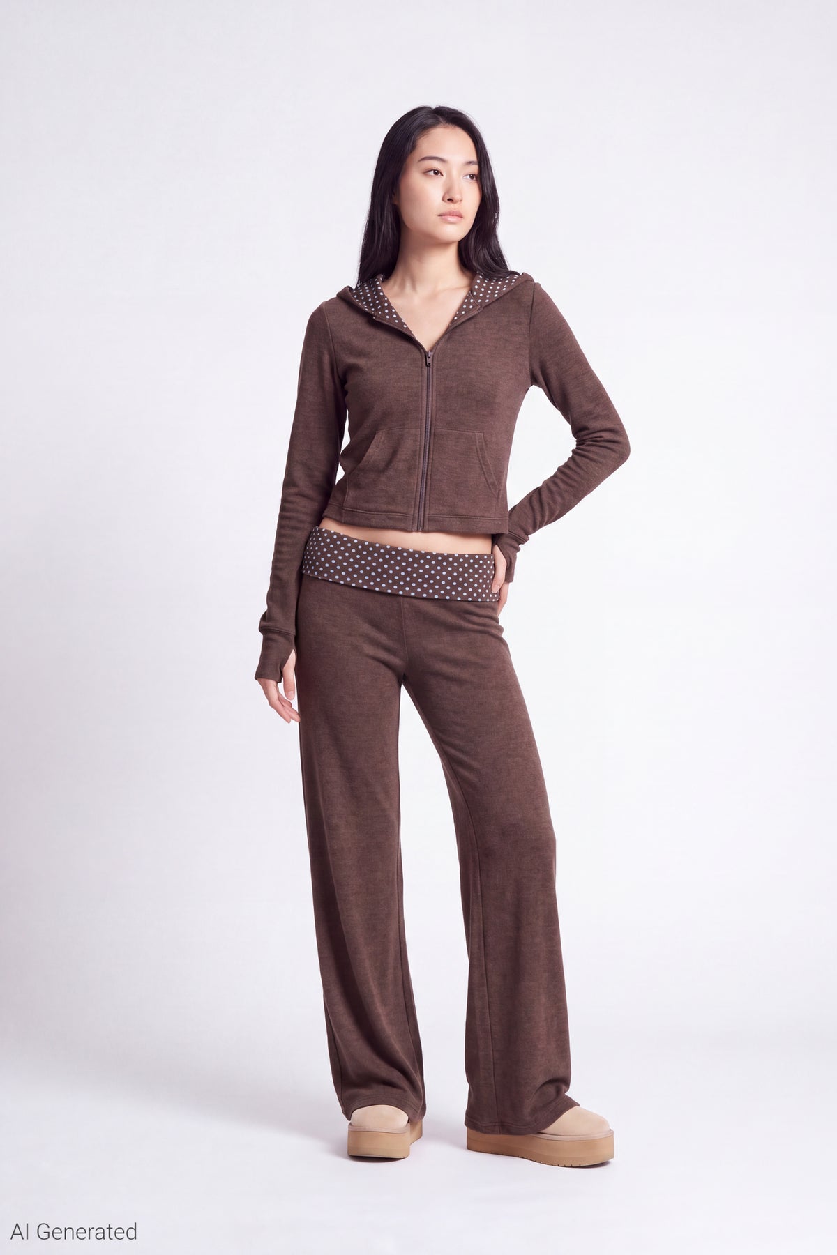 Alt View 2. Contrast Zip Hoodie - Brown