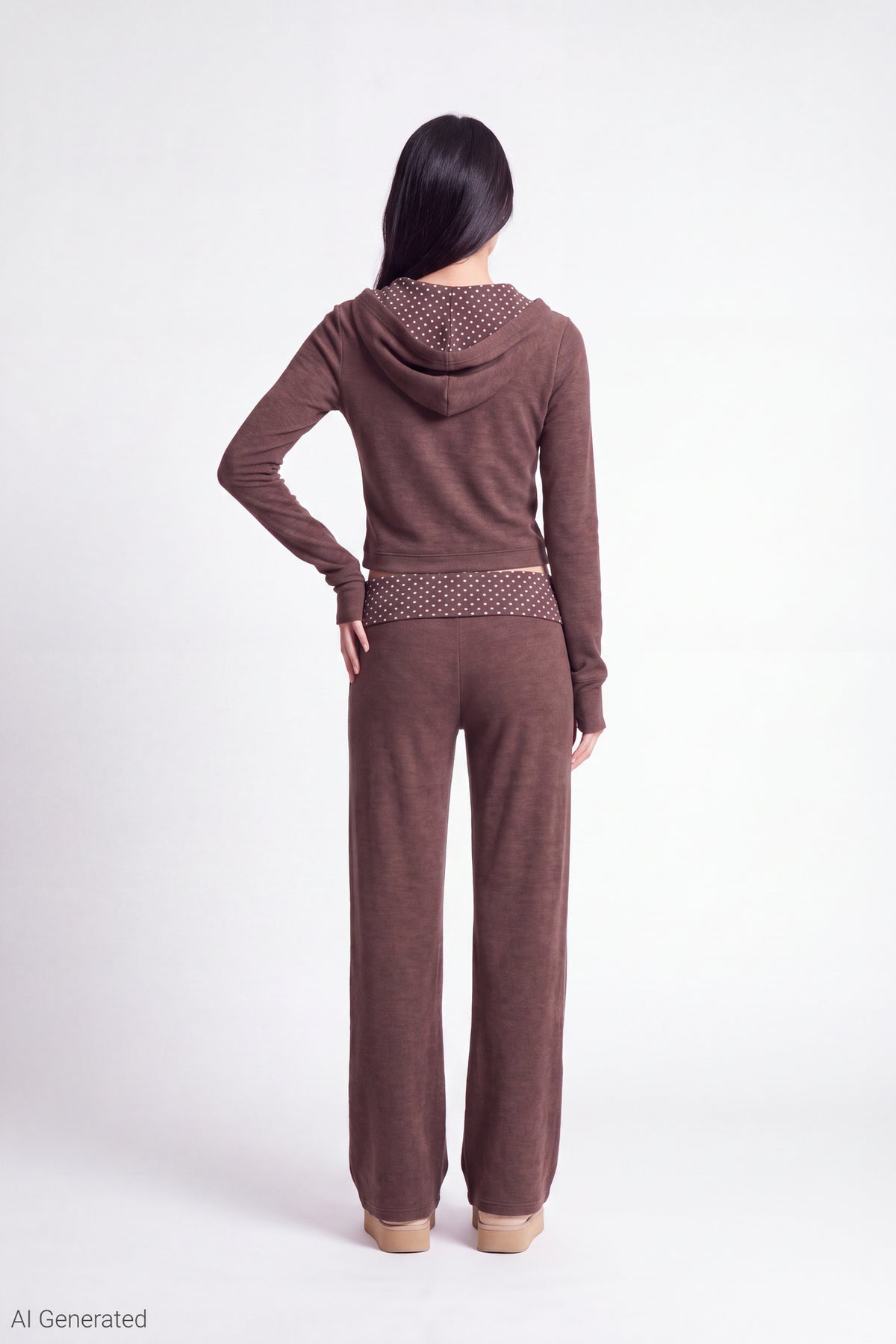 Alt View 3. Contrast Zip Hoodie - Brown
