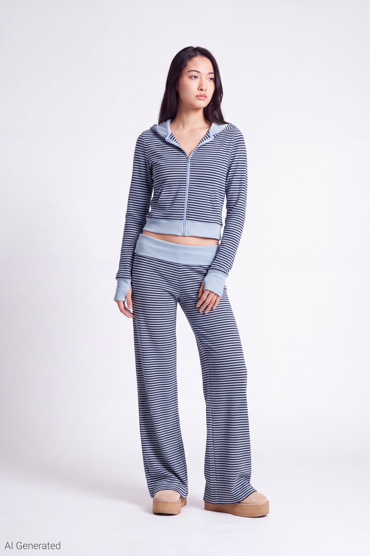 Alt View 2. Contrast Zip Hoodie - Blue