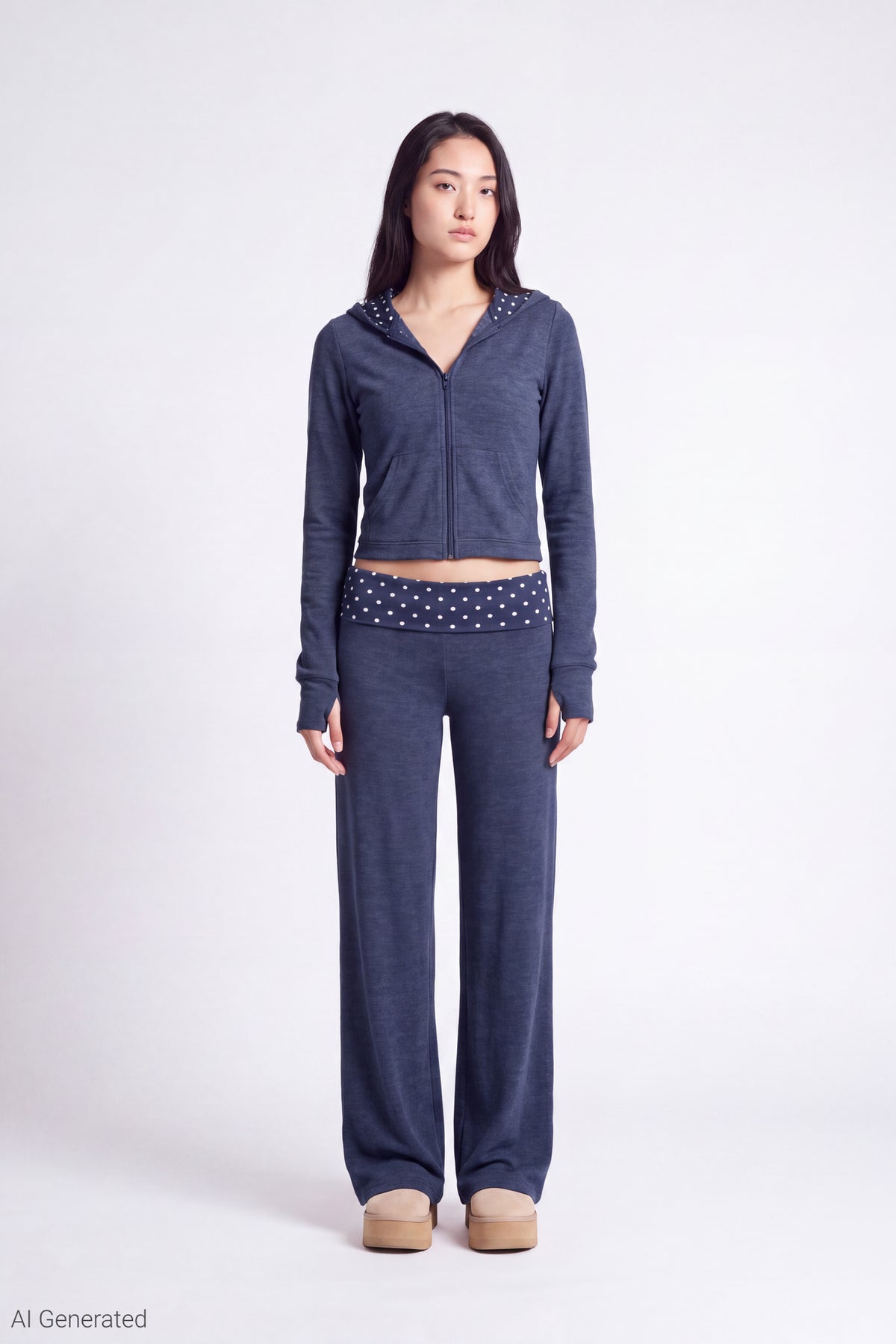 Alt View 2. Contrast Zip Hoodie - Dark Blue