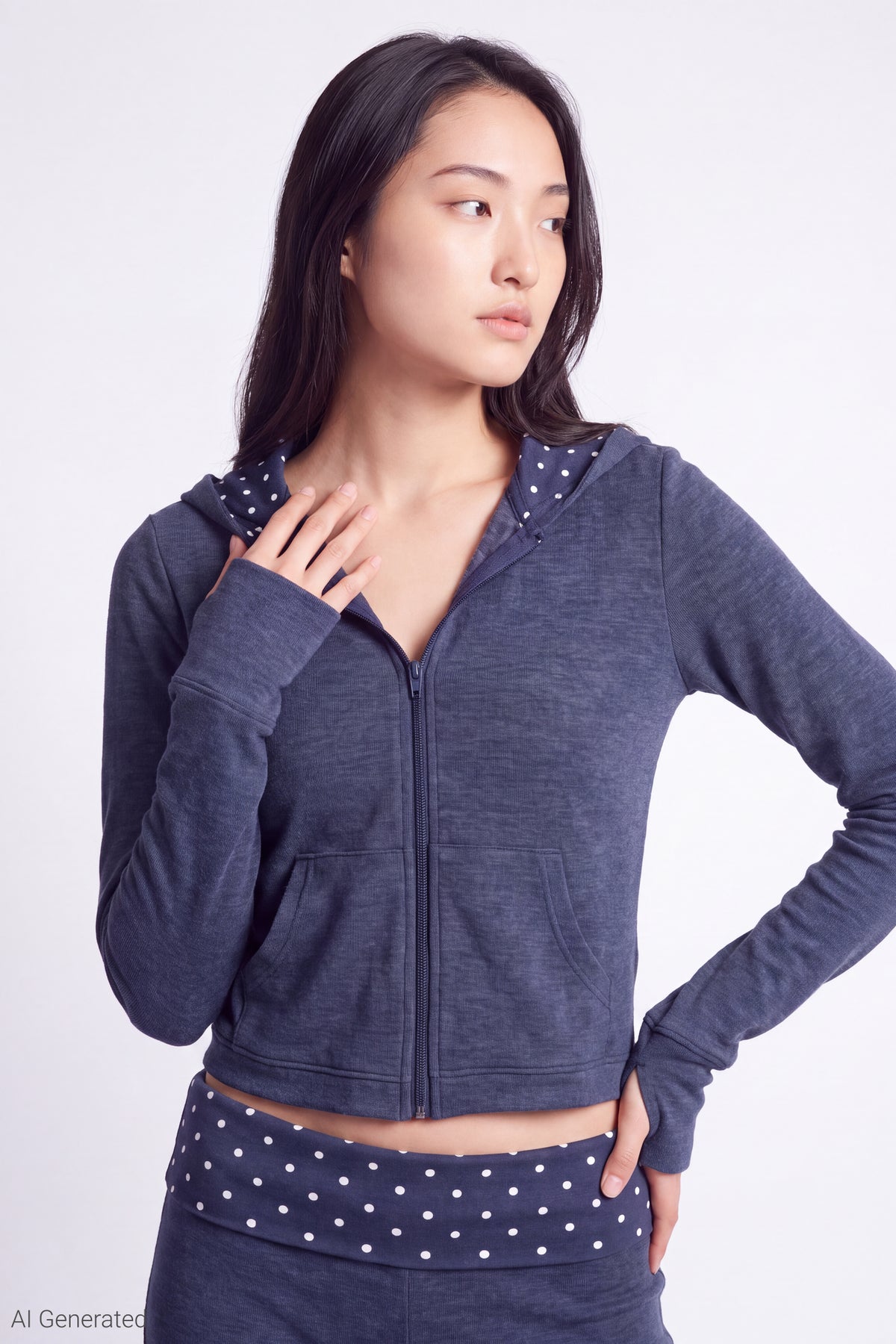 Contrast Zip Hoodie - Dark Blue